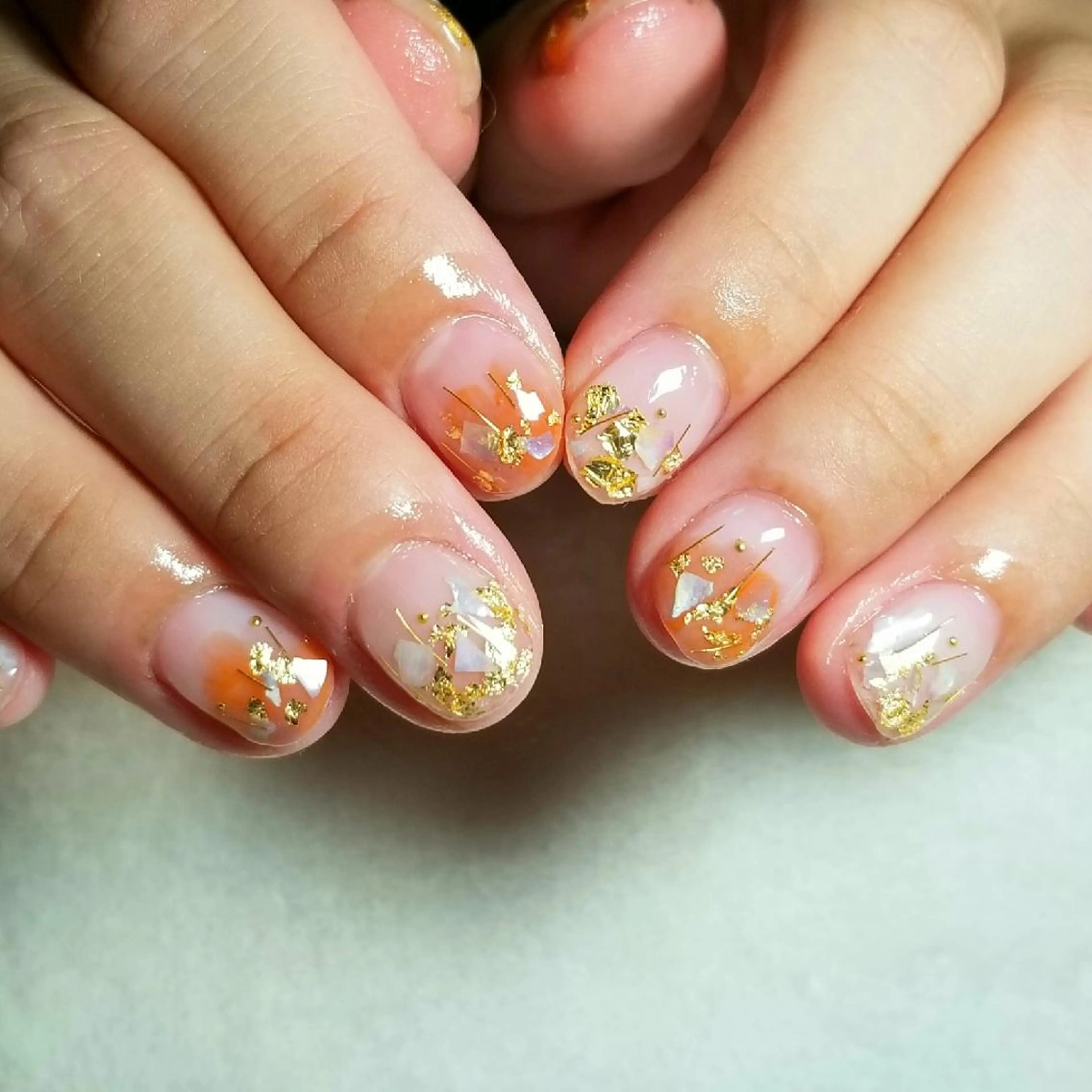 ネイル オレンジ ハンドネイル フットネイル trees_ nailのネイルデザイン