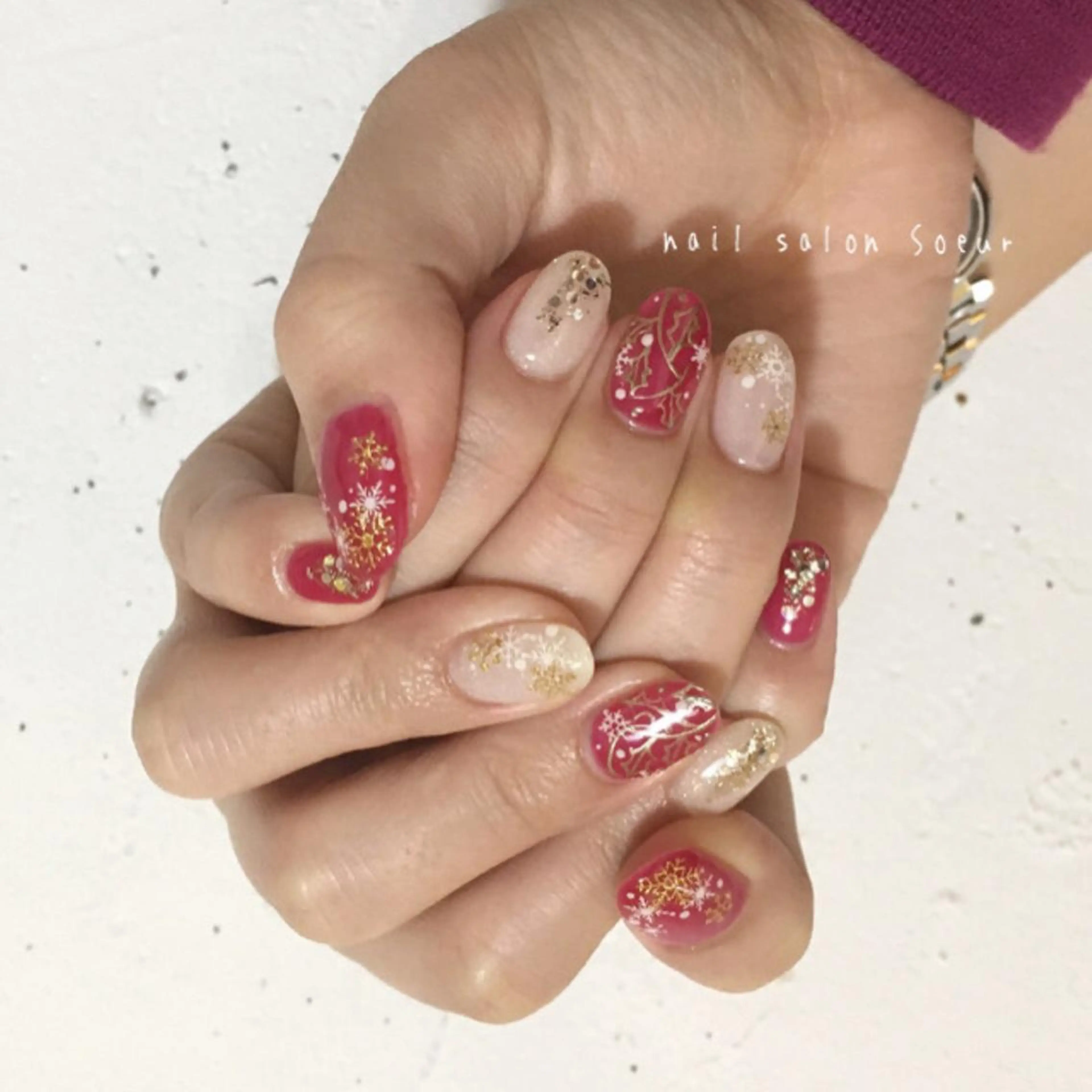 ネイル アートネイル ジェルネイル ミラーネイル 持ち込み 赤色 ハンドネイル nail salon Soeurのネイルデザイン