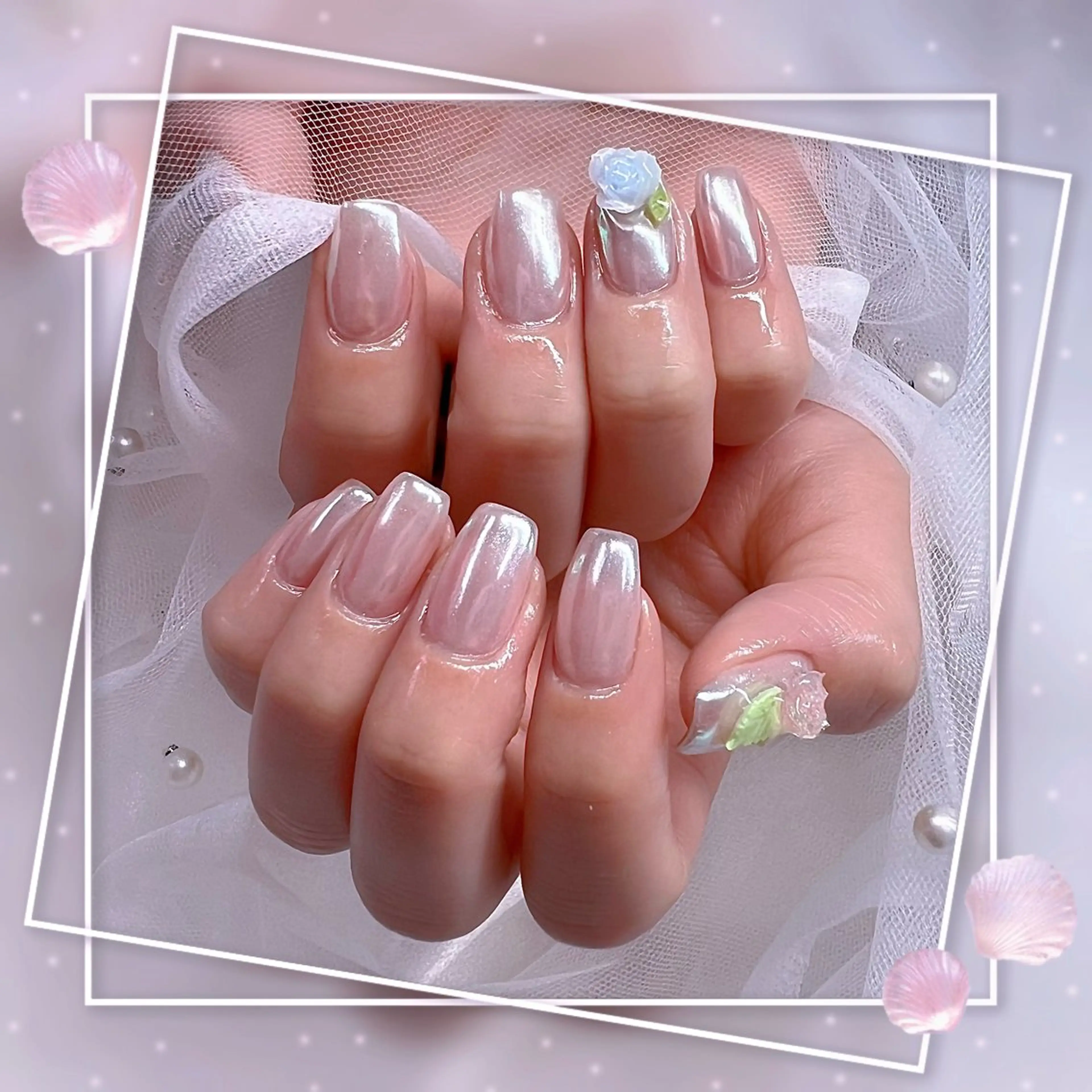 ネイル フレンチネイル グラデーション キラキラネイル 韓国ネイル マグネットネイル ハンドネイル Chill Nailsalonのネイルデザイン