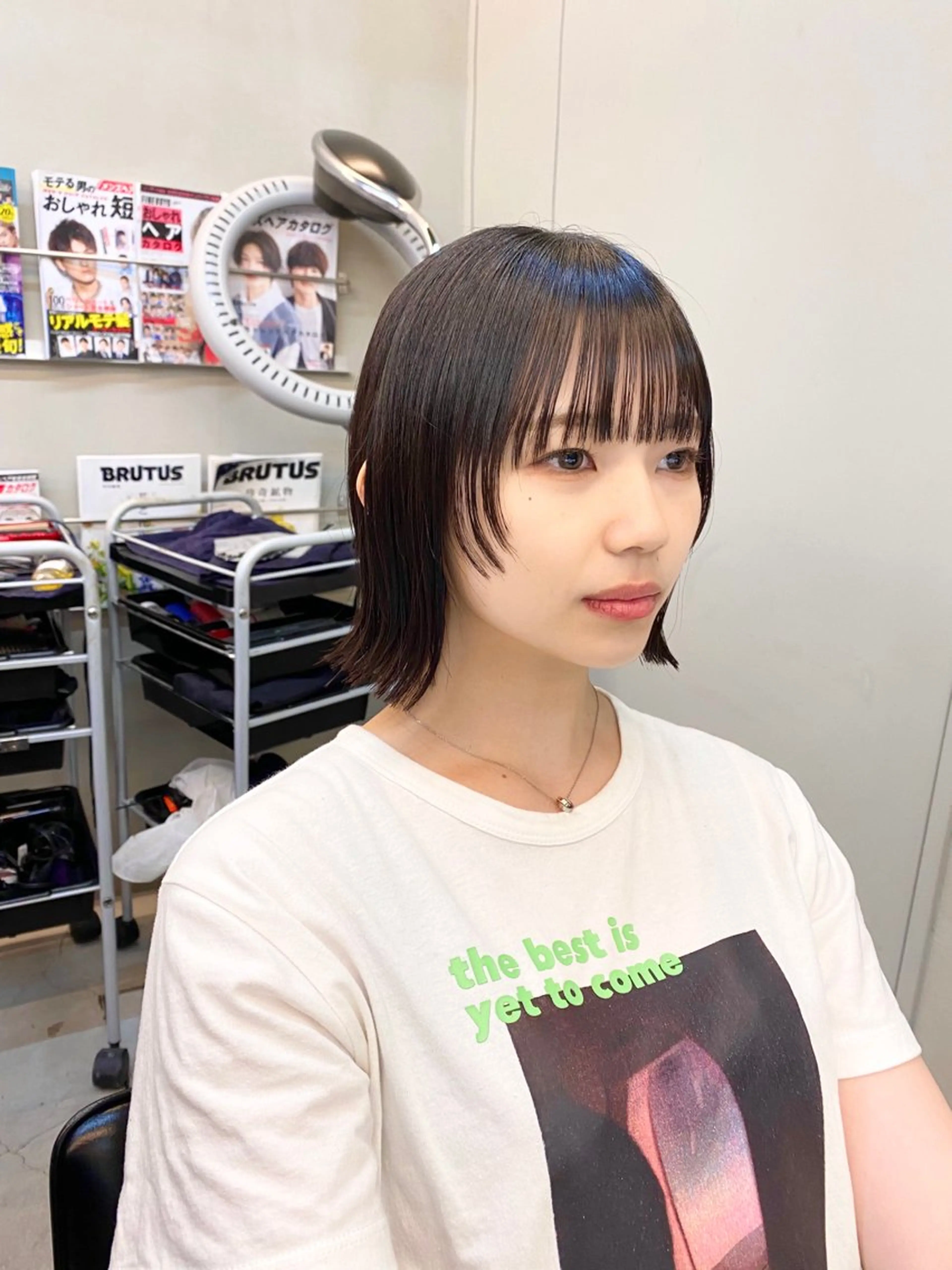 ミディアム パーマ 切りっぱなしボブ ボブ 顔まわりレイヤー 顔周りカット レイヤーカット カット 縮毛矯正 トリートメント ✨髪質改善職人✨ デザインカラー/若林のヘアスタイル