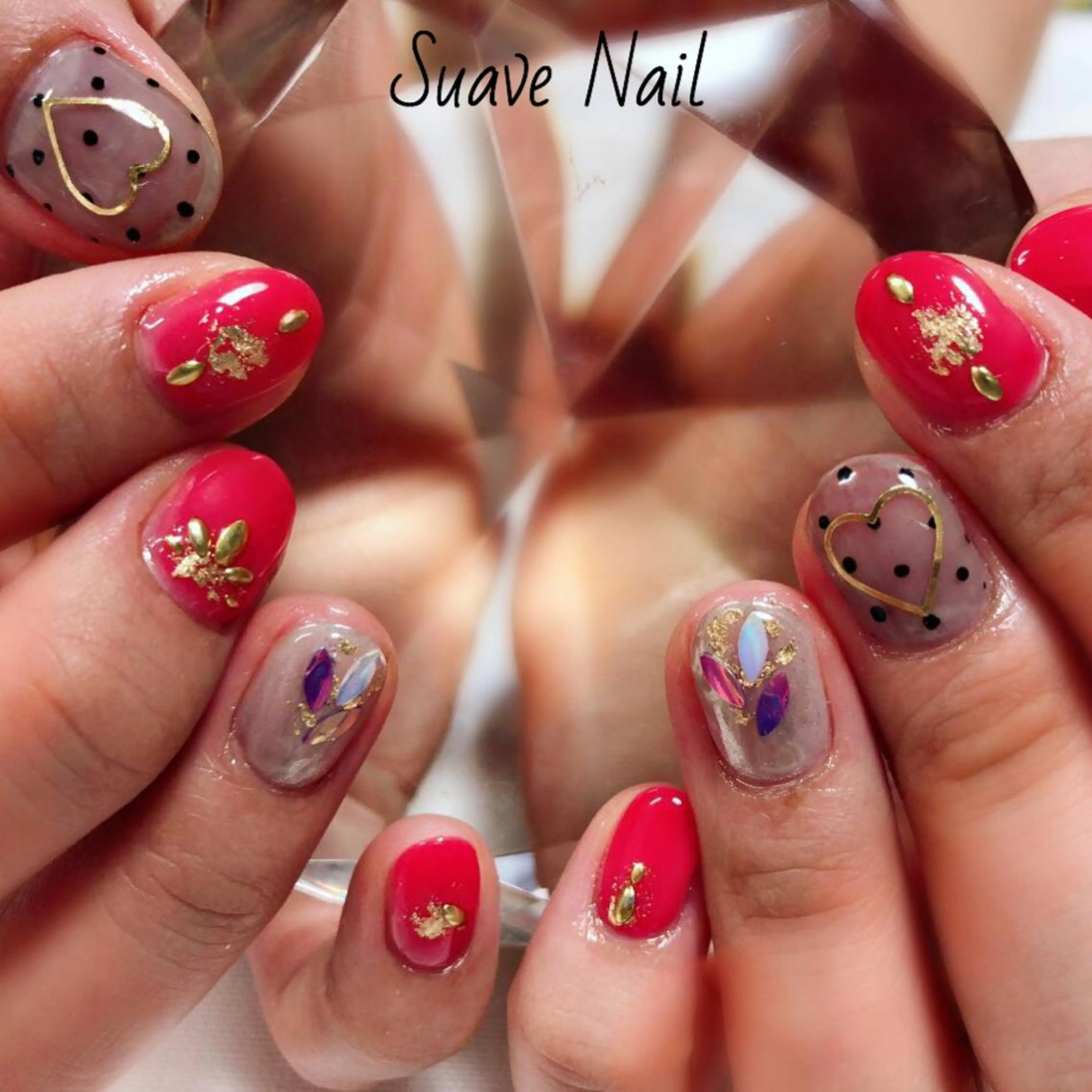 ネイル ハート 赤色 Nail Suave (シュアーヴ)のネイルデザイン