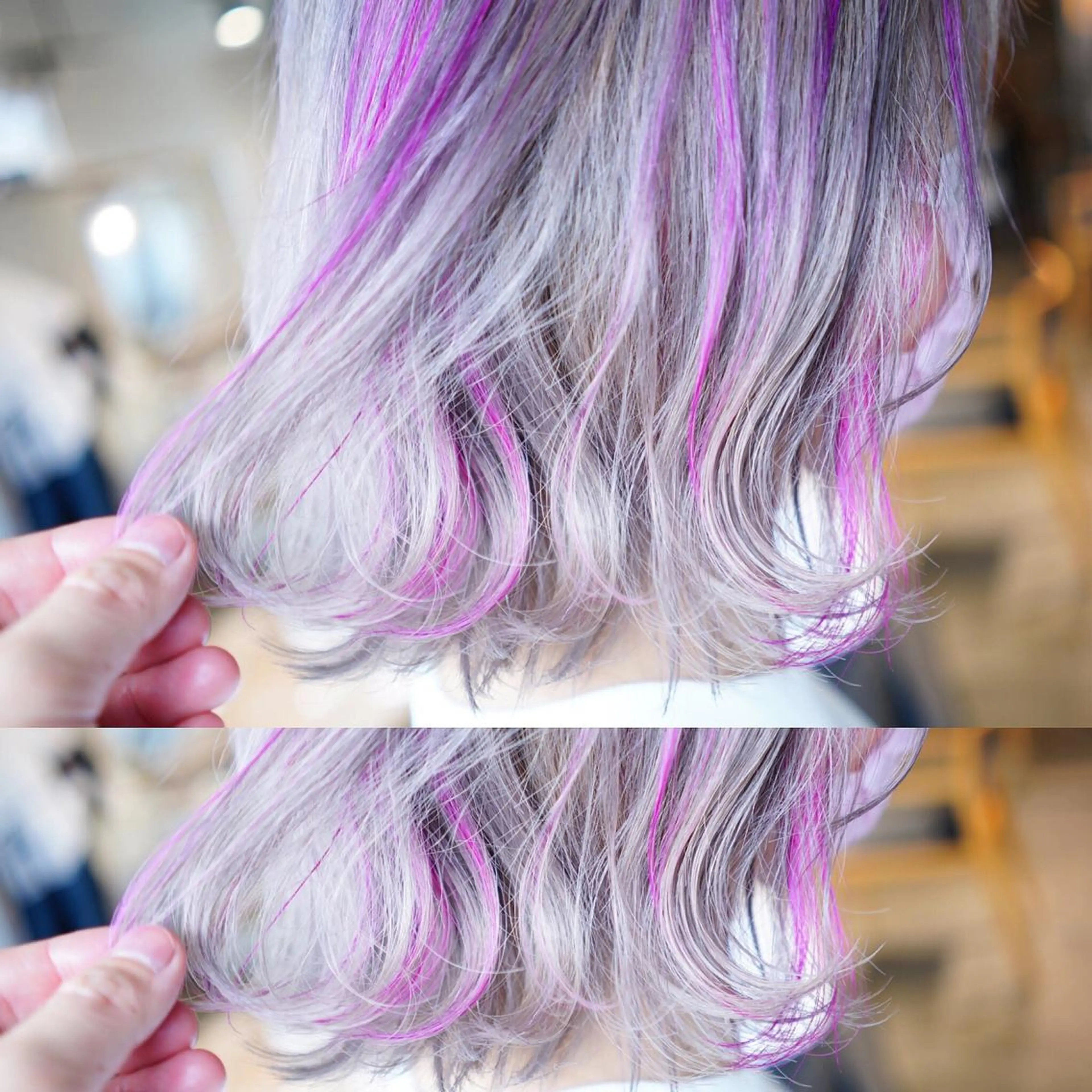 ミディアム カラー ブリーチ デザインカラー ピンクカラー ヘアカラー トリートメント ハイトーン/レイヤー /ケアブリーチ石川治のヘアスタイル