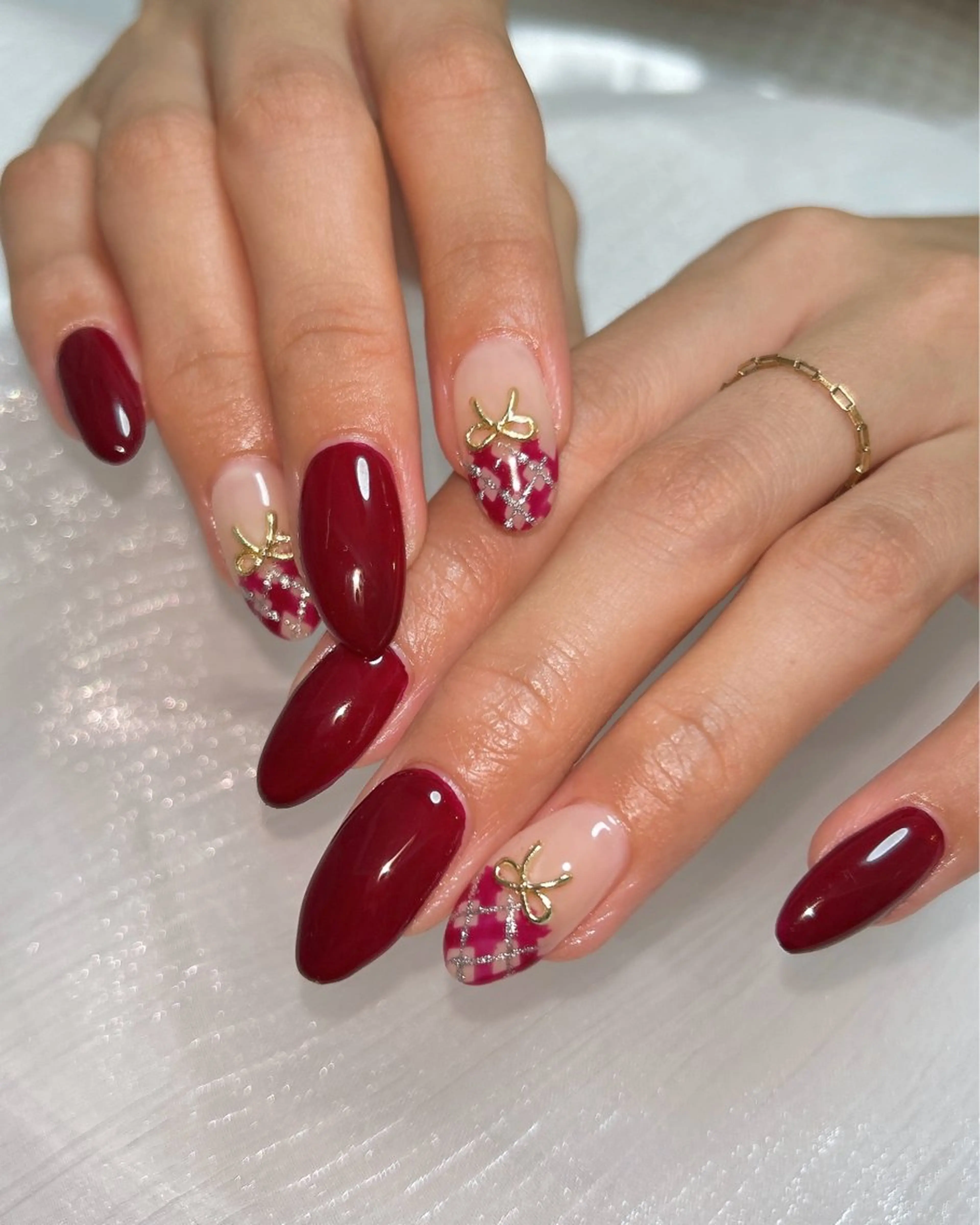 ネイル アートネイル ボルドー ハンドネイル ten nail salon　かえでのネイルデザイン