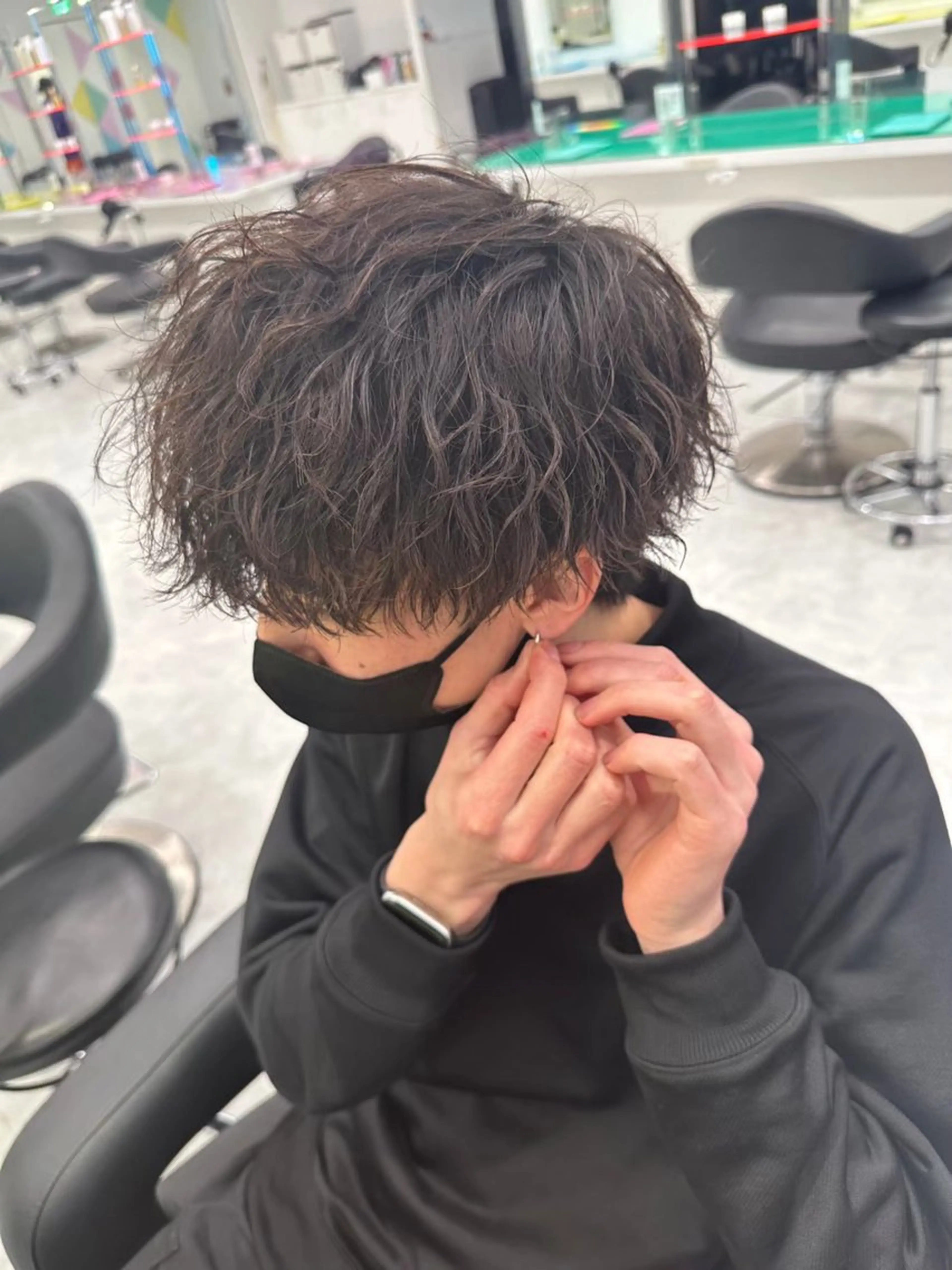 パーマ ヘアアレンジ メンズ カット パーマ ヘアセット Ryo /韓国ヘア/ フェザー/ウルフのヘアスタイル