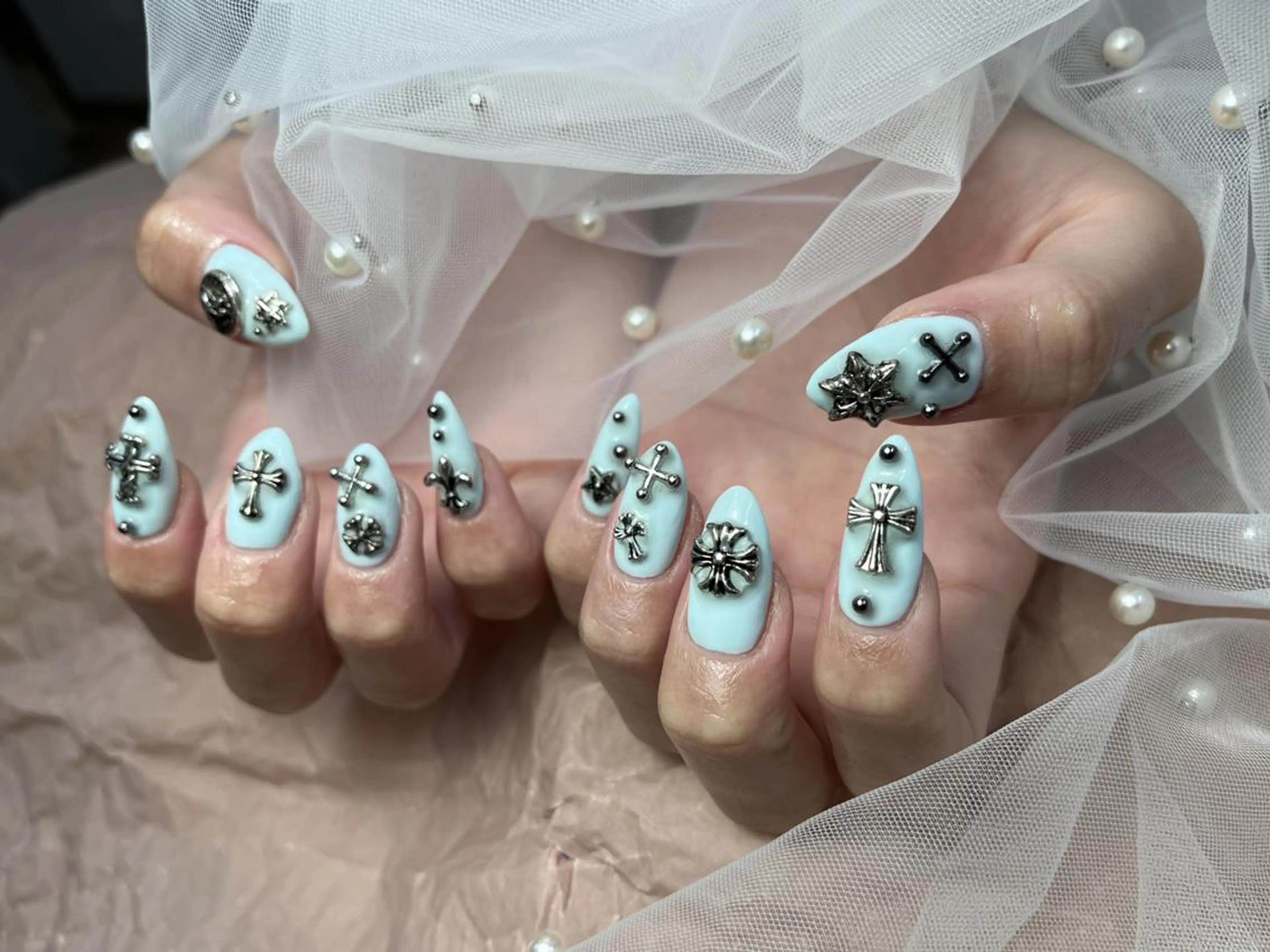 ネイル ブルー パステルネイル ハンドネイル ToliyDeliy Nail Salonのネイルデザイン