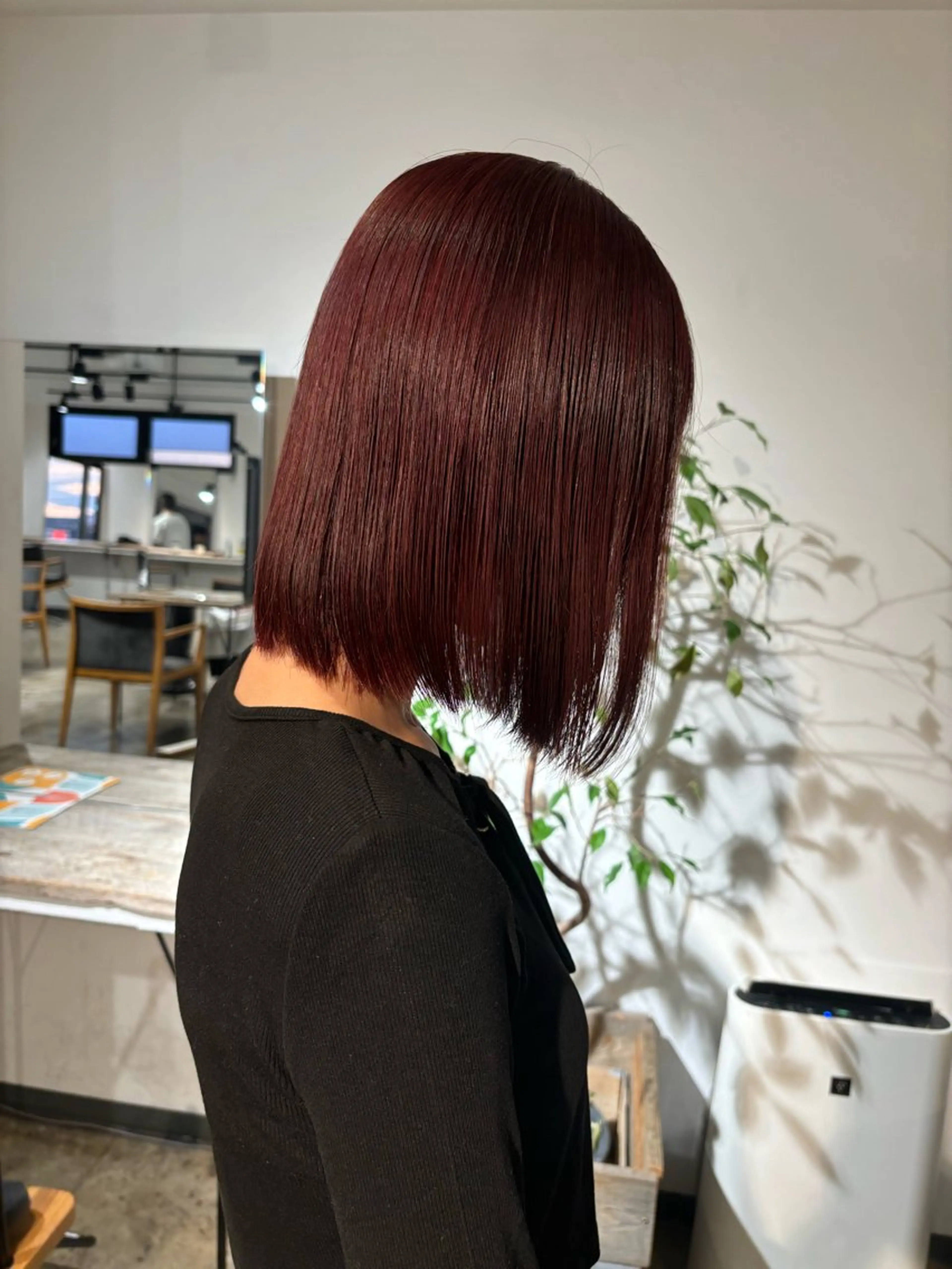 ミディアム カラー ブリーチ ボルドーカラー ケアカラー ダブルカラー ブリーチなしカラー 暖色カラー🍒 ケアブリーチ/akiのヘアスタイル
