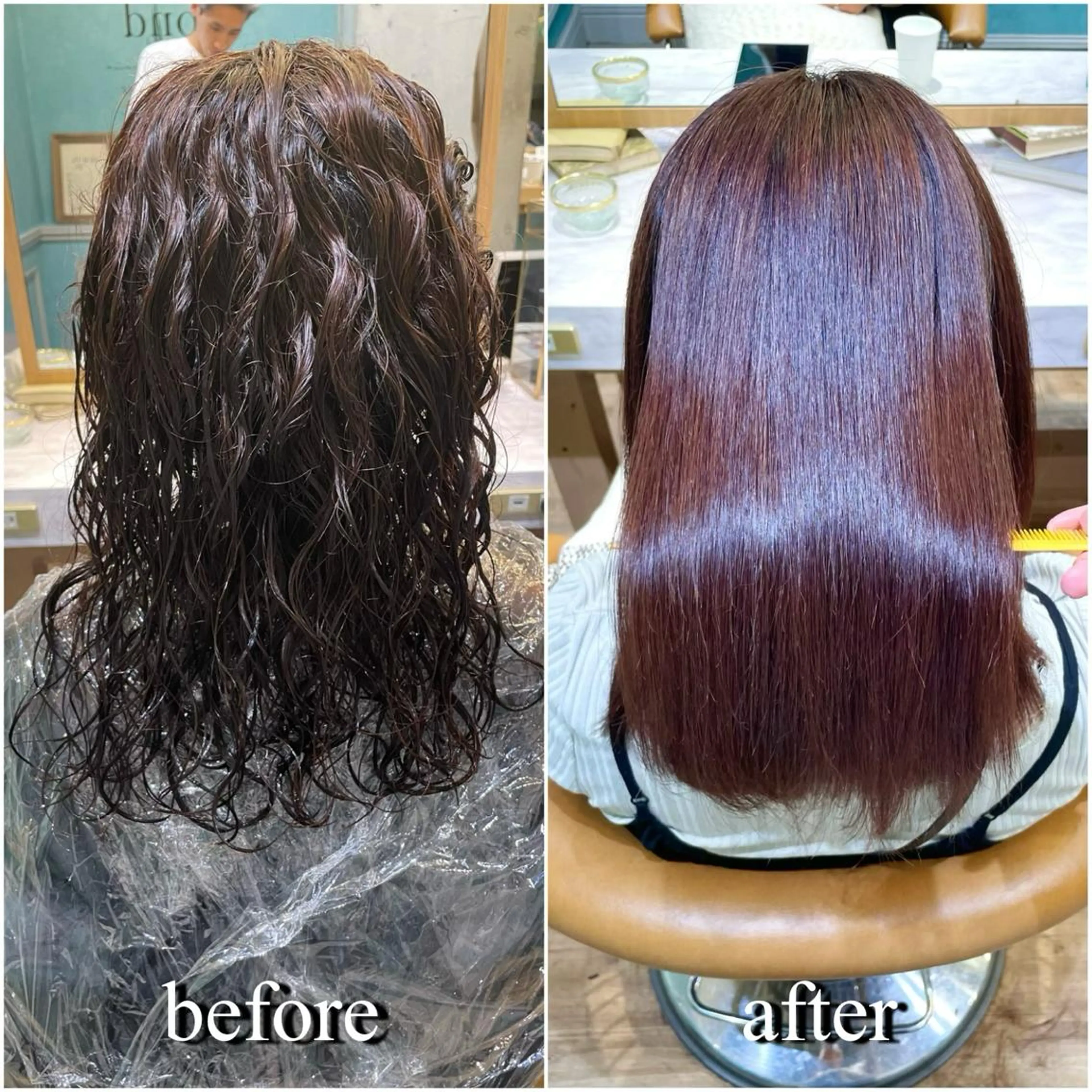 ミディアム カット ヘアカラー 縮毛矯正 トリートメント 吉田 竜也　髪質改善のヘアスタイル