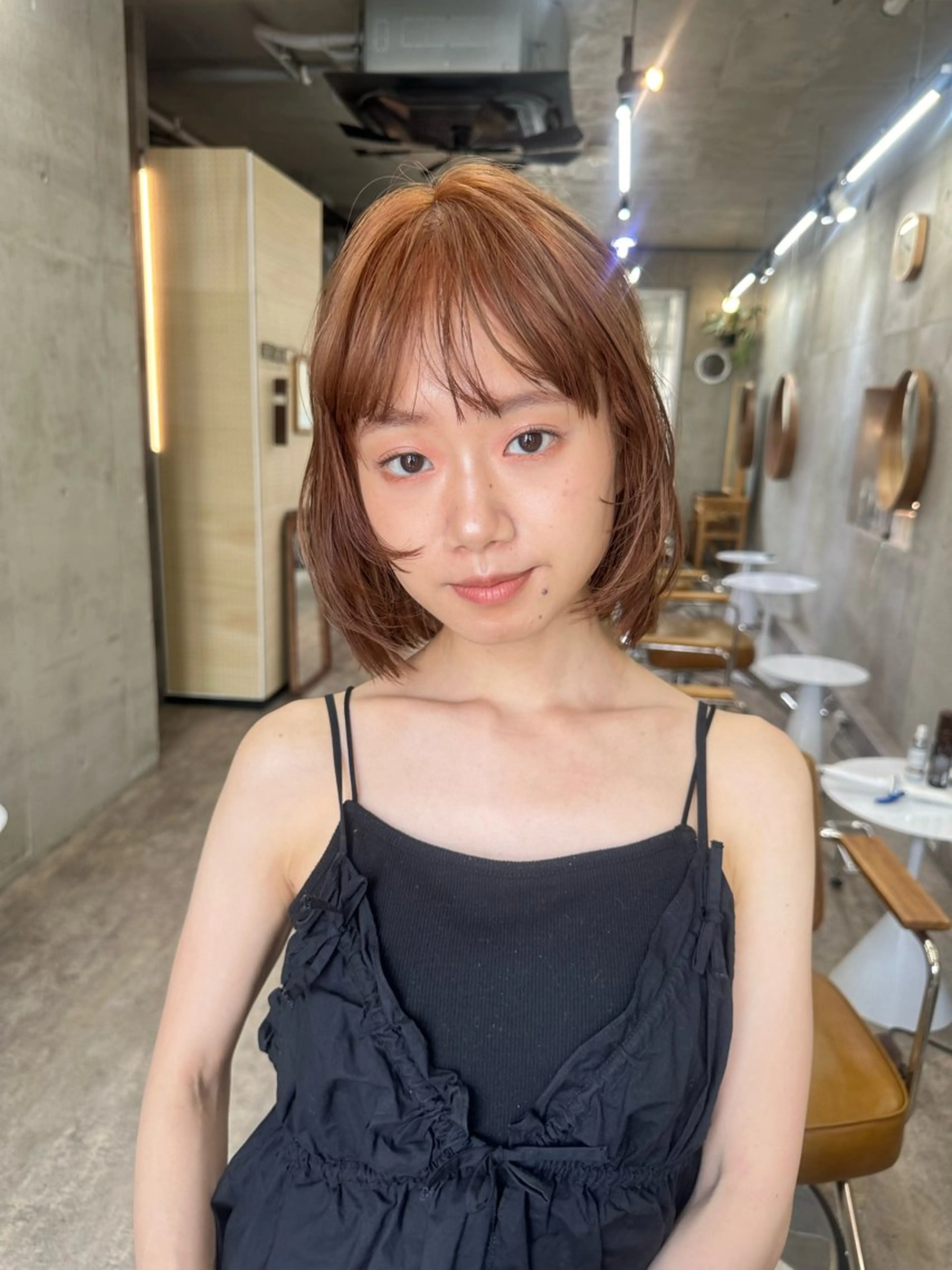 ショート カラー ボブレイヤー ベージュカラー オレンジ オレンジベージュ ボブ カット SALT WATER　恵比寿所属・ボブ／ハイトーン🌟 ／HARUKA🍒のヘアスタイル