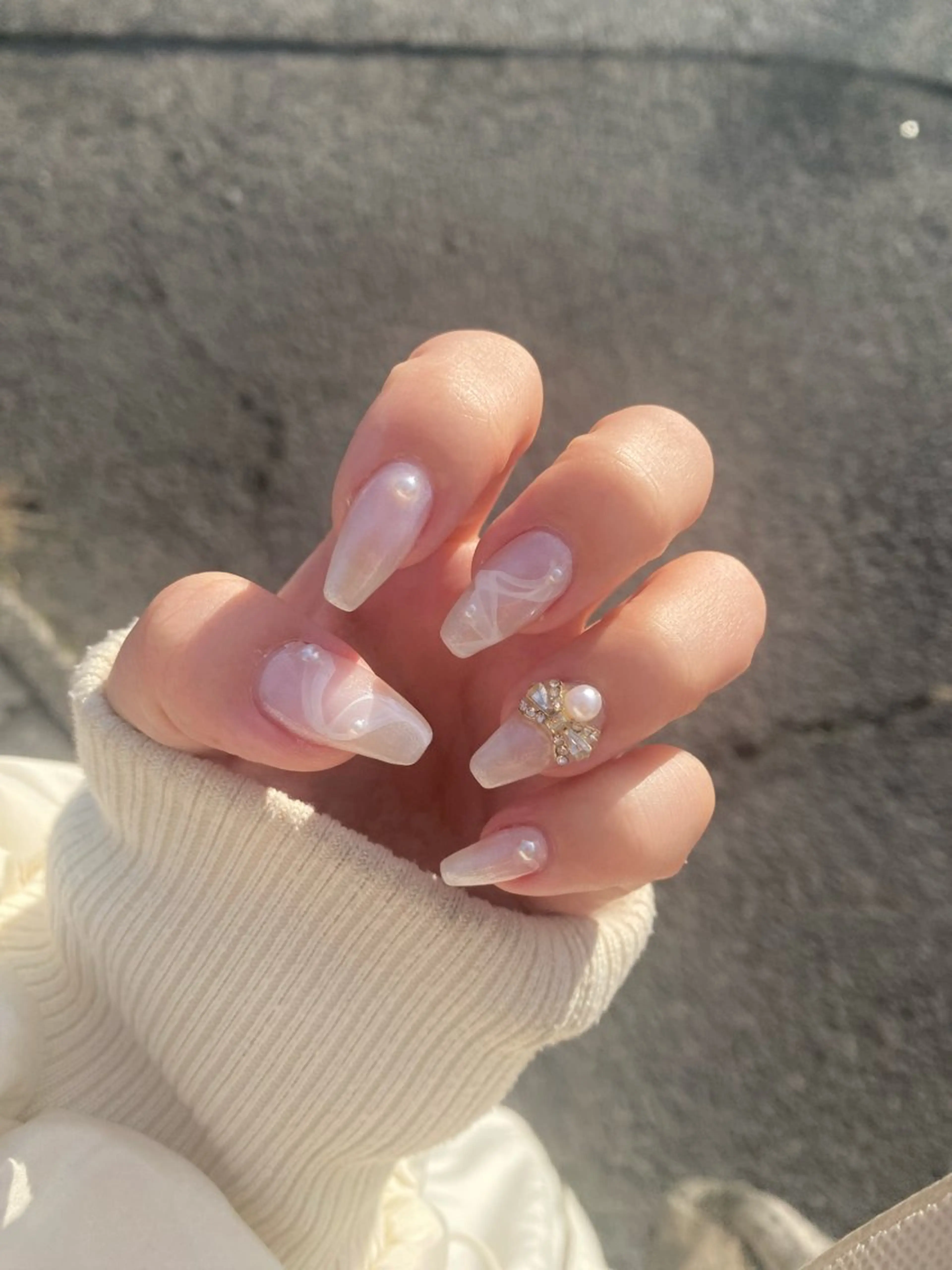 ネイル リボン ホワイト Onul nailのネイルデザイン