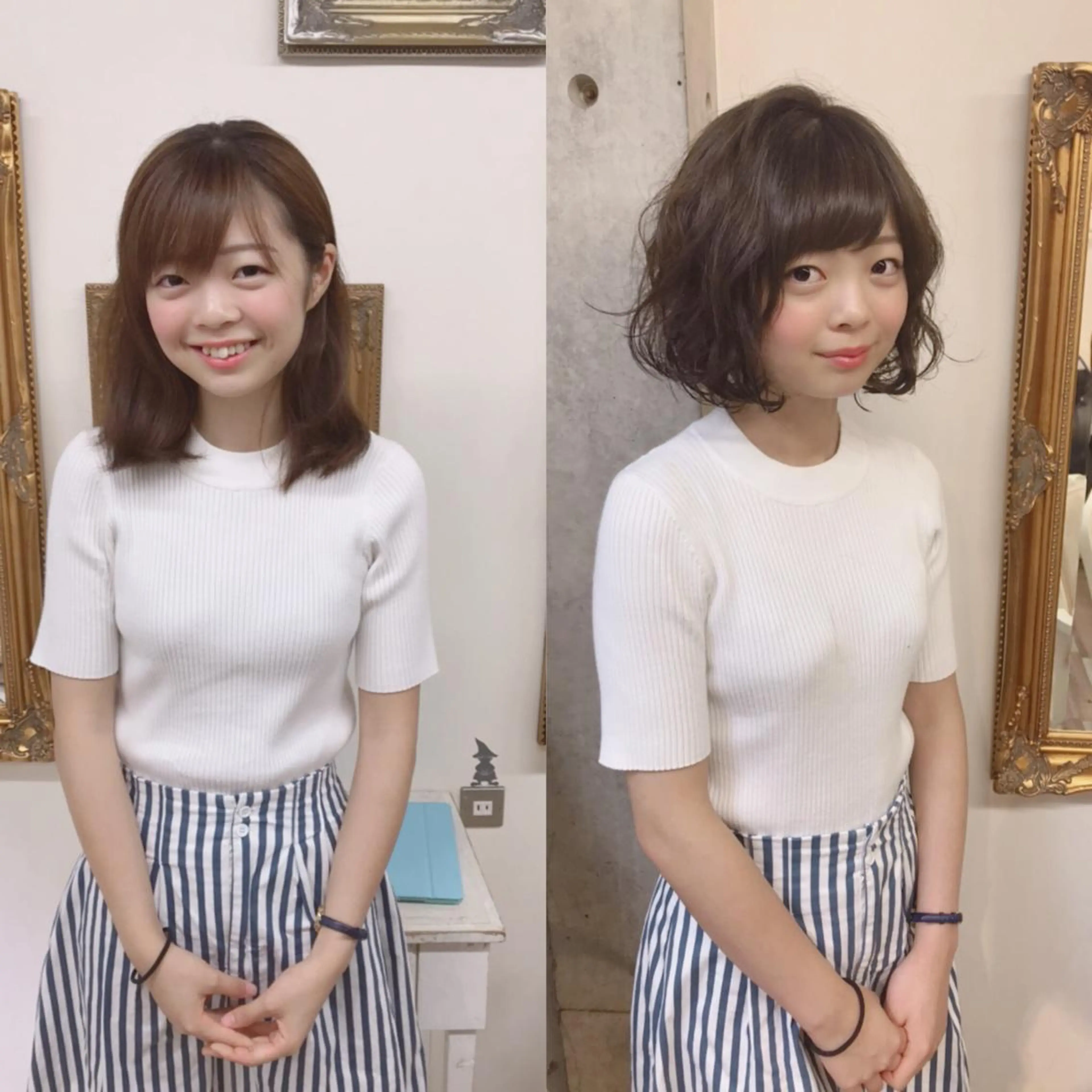 ミディアム カラー パーマ 及川 光のヘアスタイル