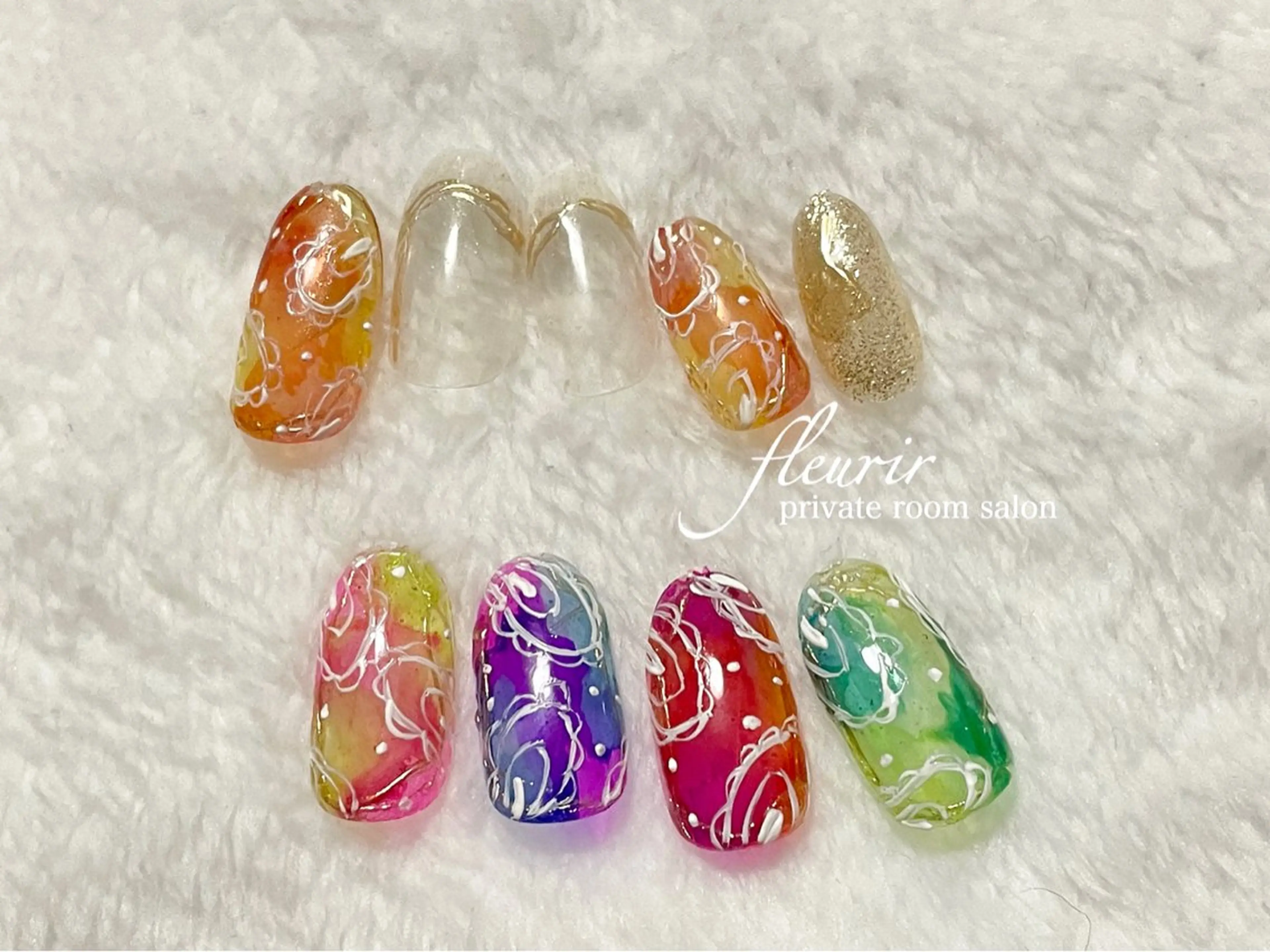 ネイル アートネイル フレンチネイル ゴールド ラメ(グリッター) ミラーネイル フルリール 【プライベートサロンのネイルデザイン