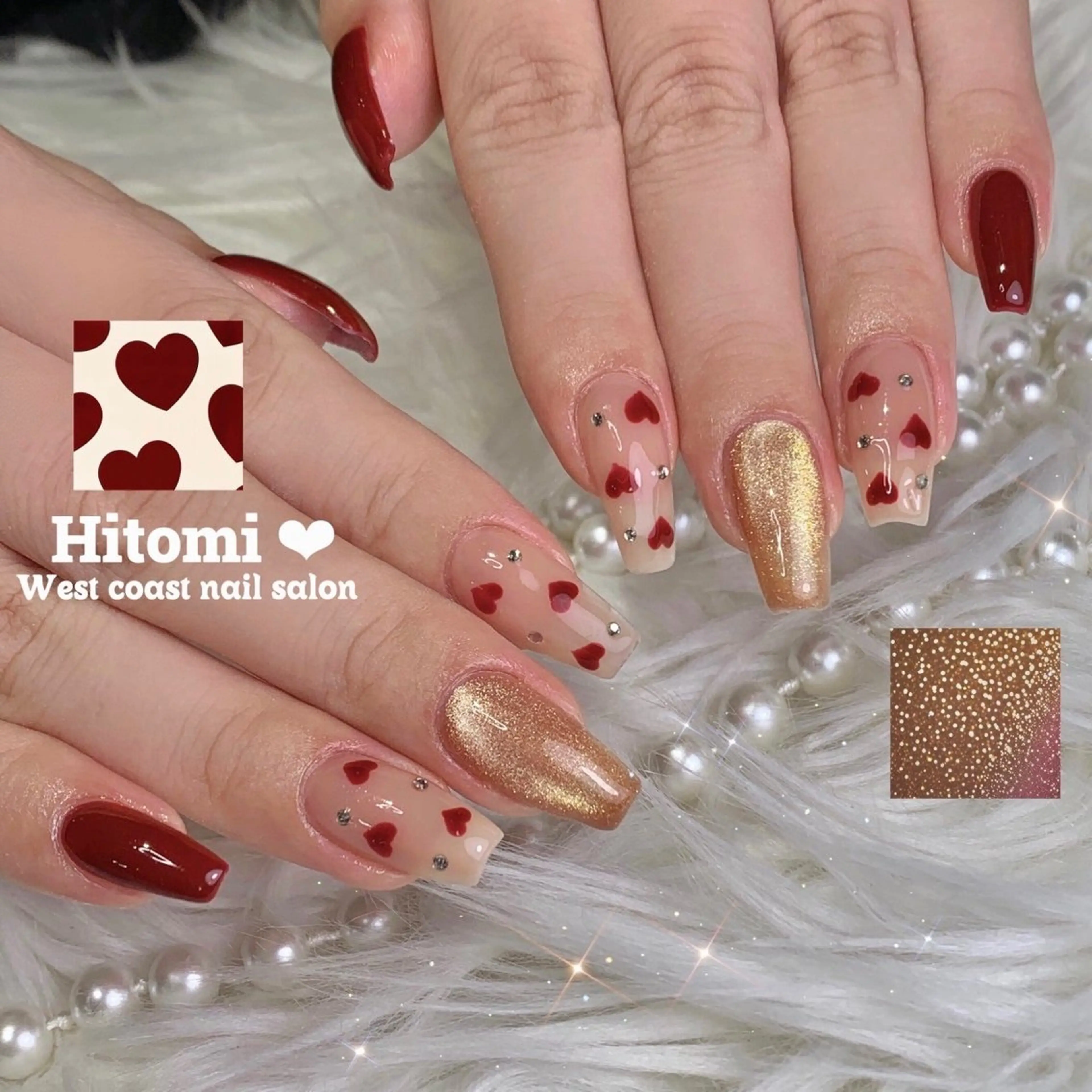 ネイル ボルドー ガーリー ハート キラキラネイル 韓国ネイル ハンドネイル Hi_nails \ パラジェル取扱店のその他イメージ