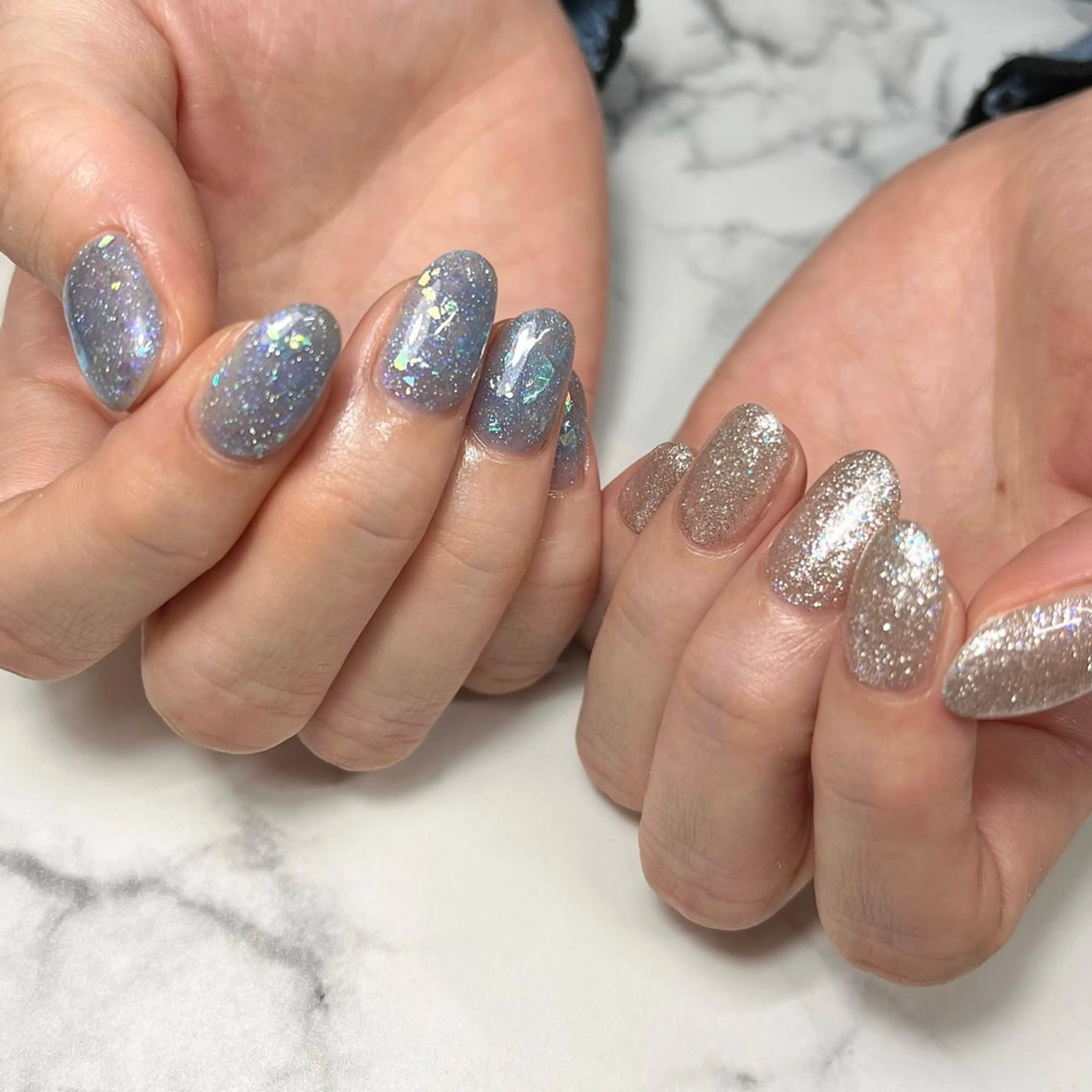 ネイル アートネイル ブルー フラッシュネイル ジェルネイル ゴールド ハンドネイル NAIL NOWのネイルデザイン