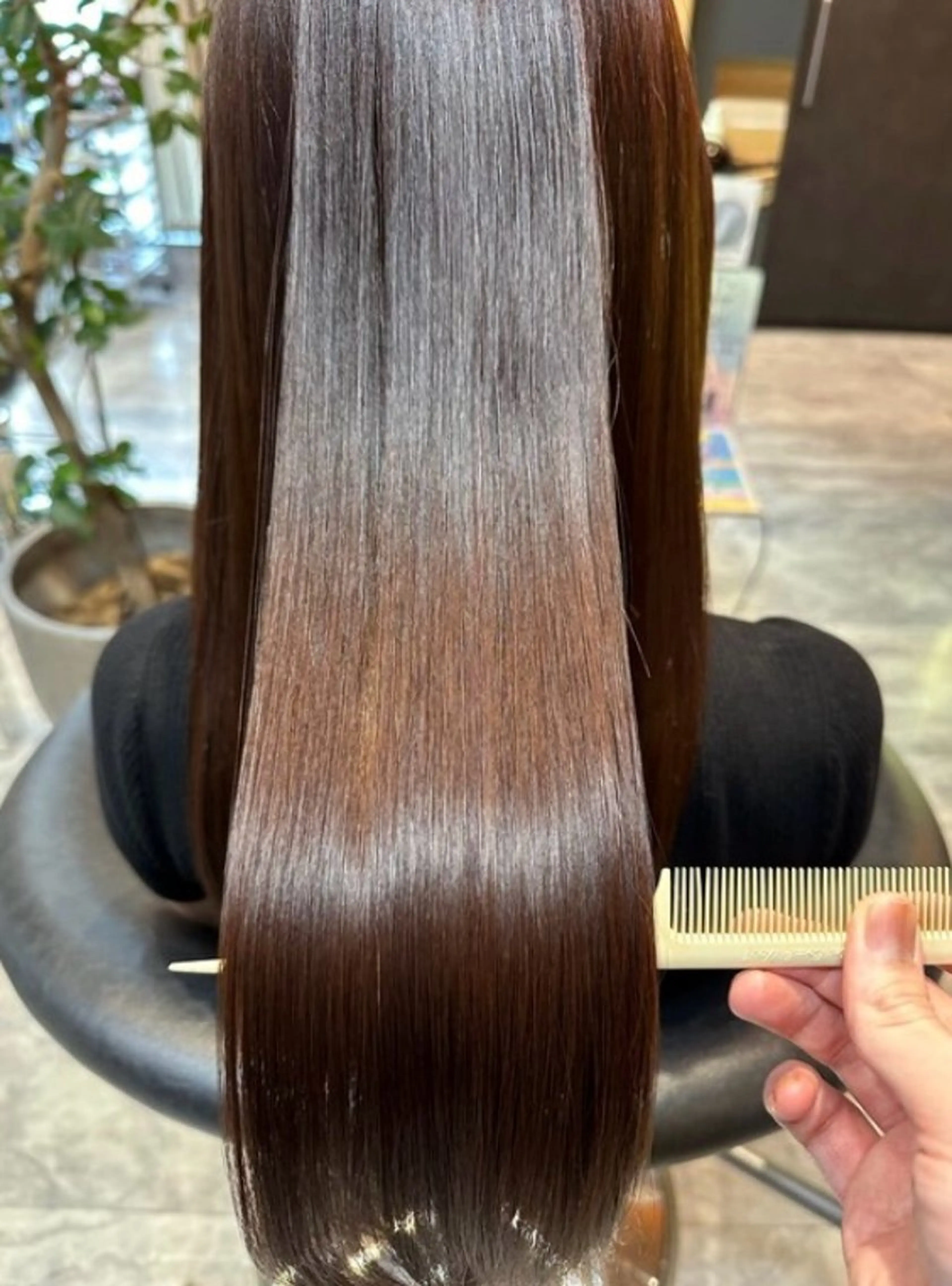 ロング 髪質改善 トリートメント 酸性ストレート 酸熱トリートメント ヘアカラー 縮毛矯正 トリートメント 縮毛矯正/酸性ストレ ート/艶カラー/堅田のヘアスタイル