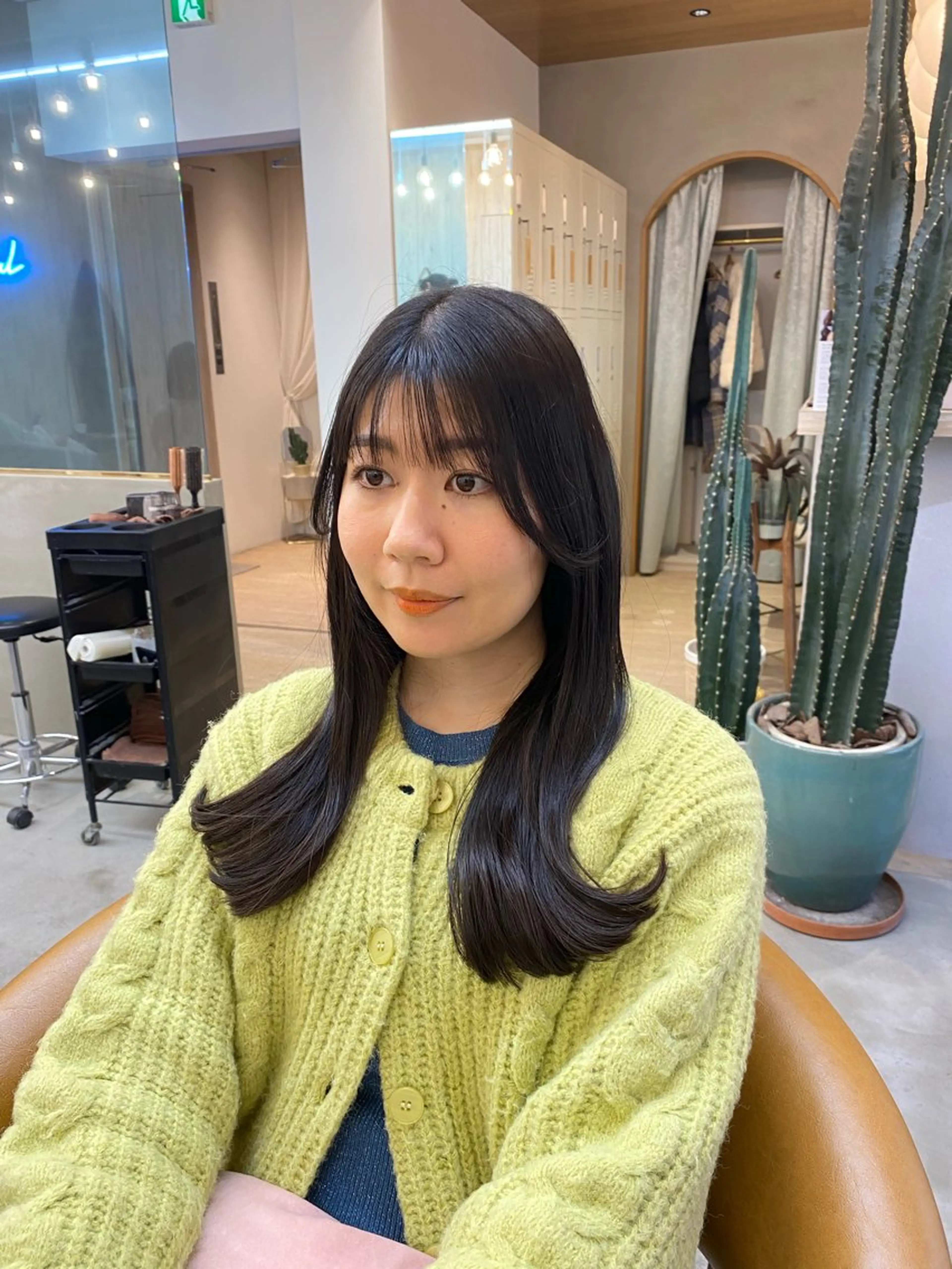 ロング カラー レイヤーカット おくれ毛 ボブ縮毛矯正 韓国レイヤーRINAのヘアスタイル