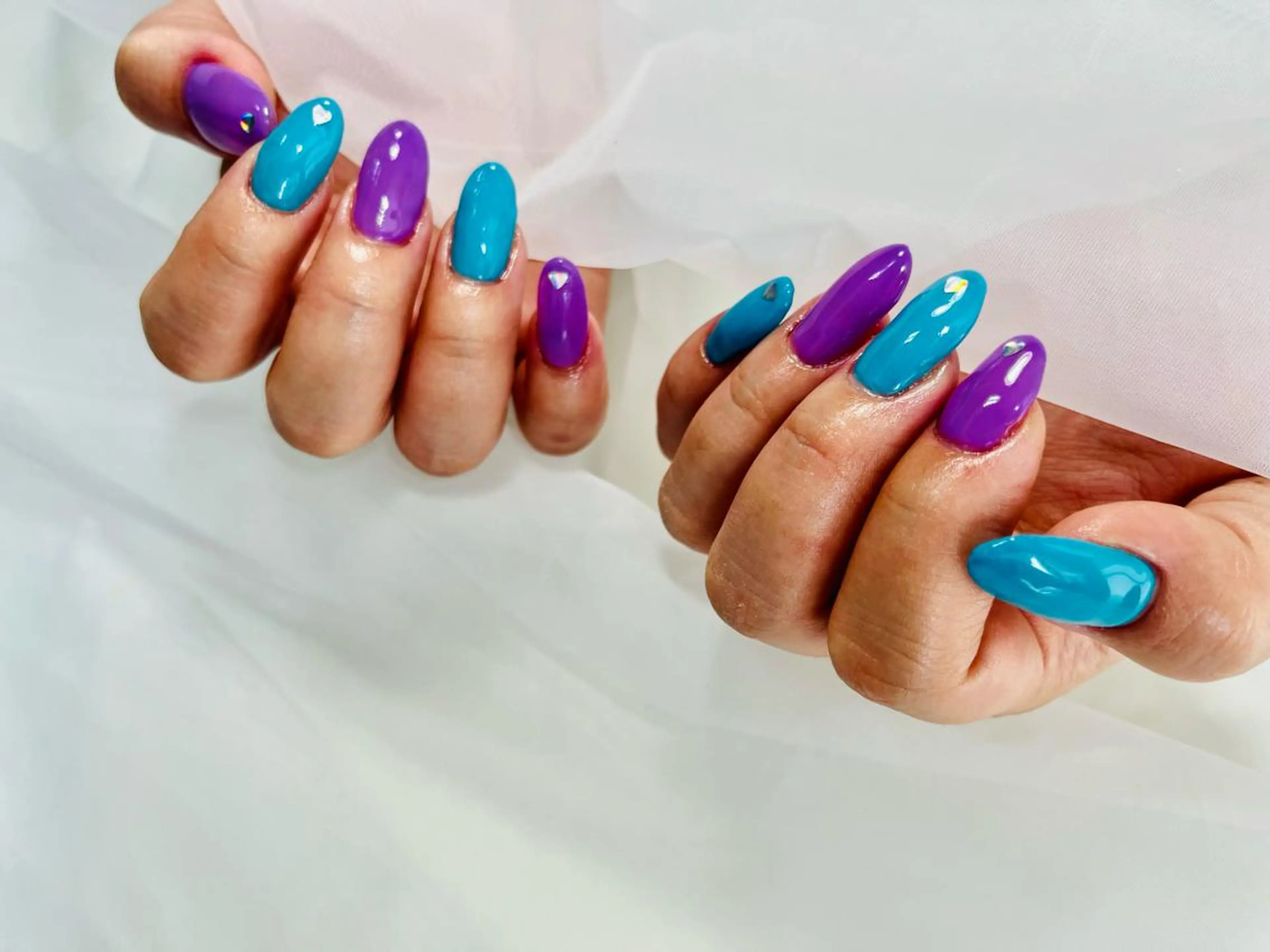 ネイル ブルー ジェルネイル ハート パープル スカルプネイル A"nail ネイリストayanaのネイルデザイン