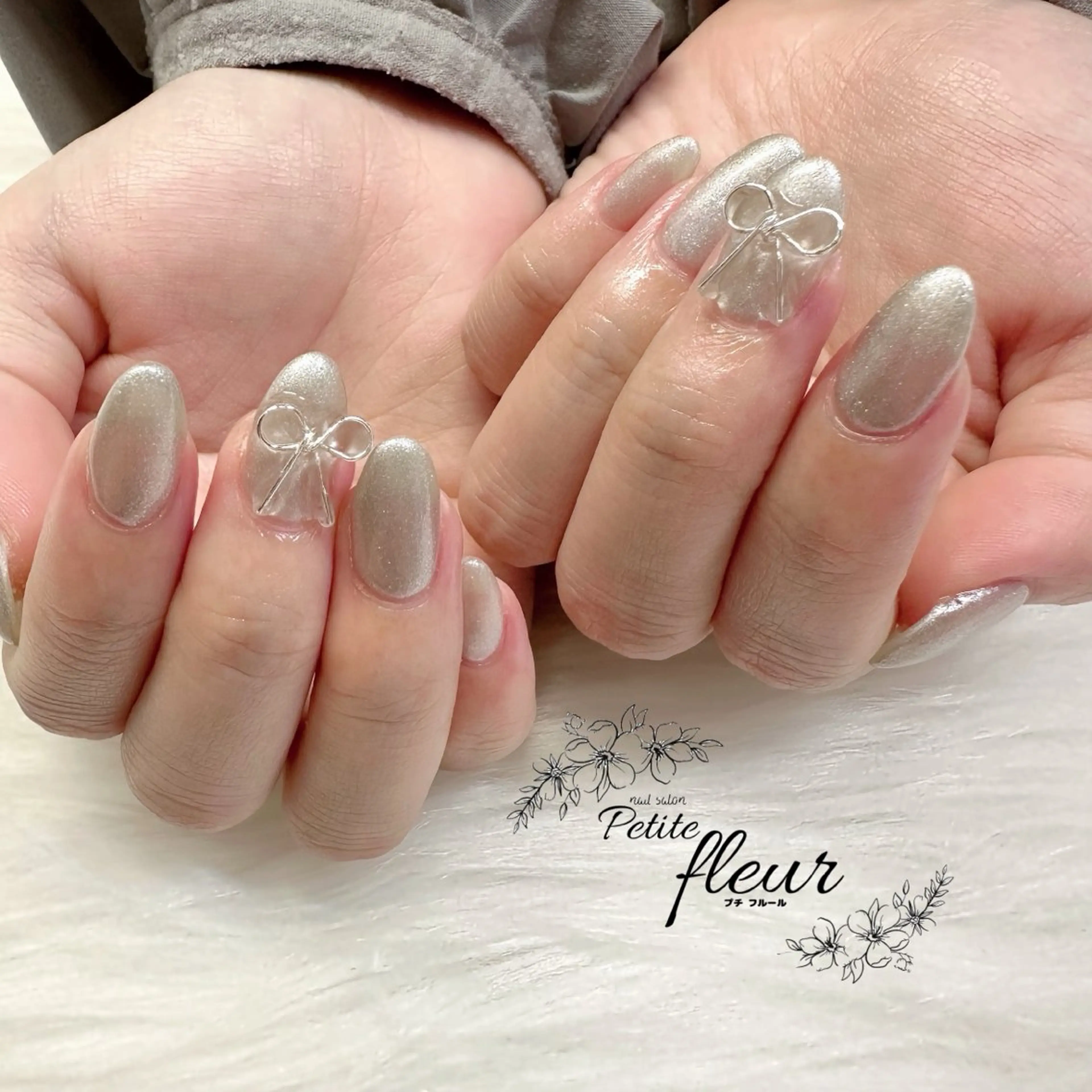 ネイル ワンカラーネイル リボン ハンドネイル ❁⃘*。Petite fleur❁⃘*りさのネイルデザイン