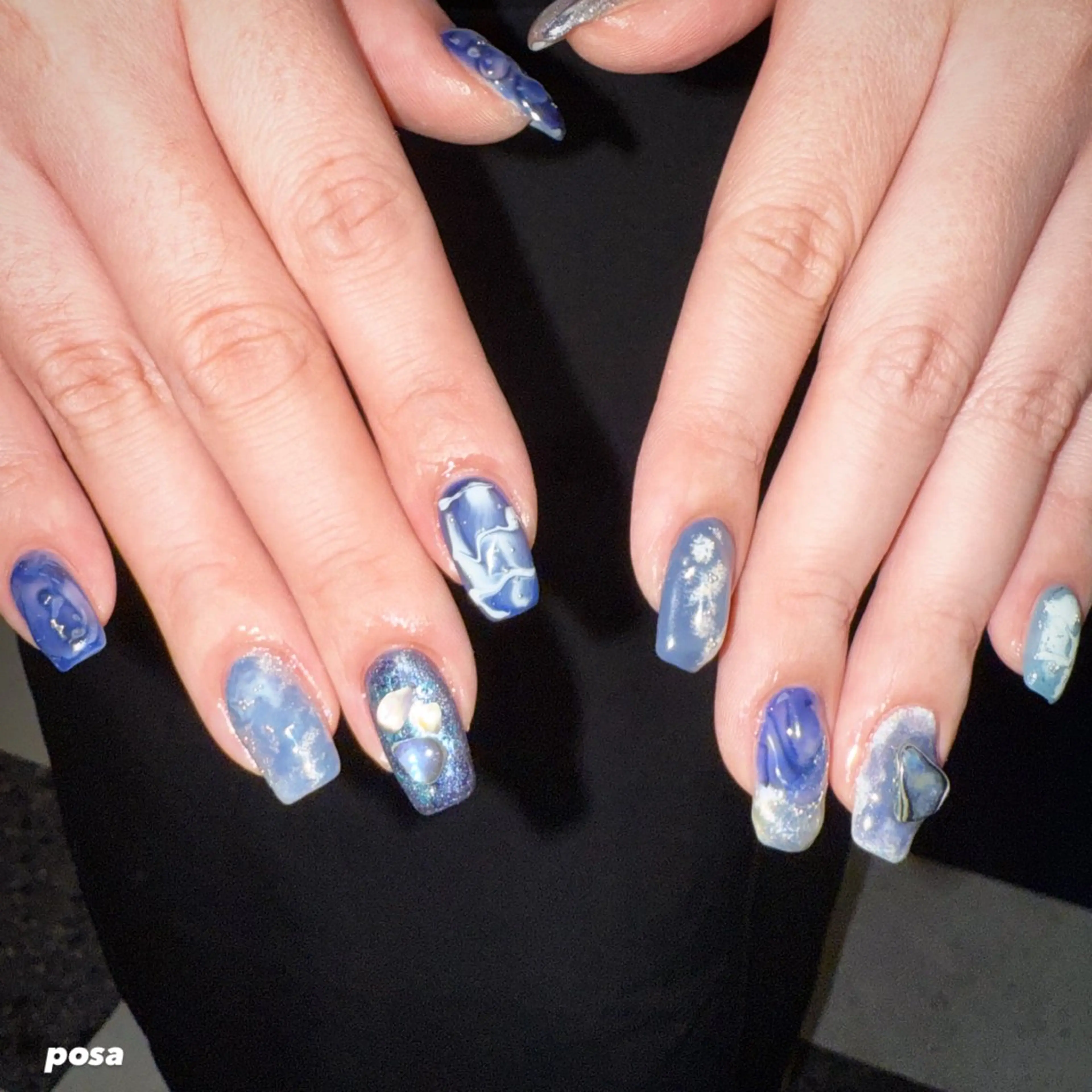 ネイル ブルー シンプルネイル ハンドネイル posa nail モエミのネイルデザイン