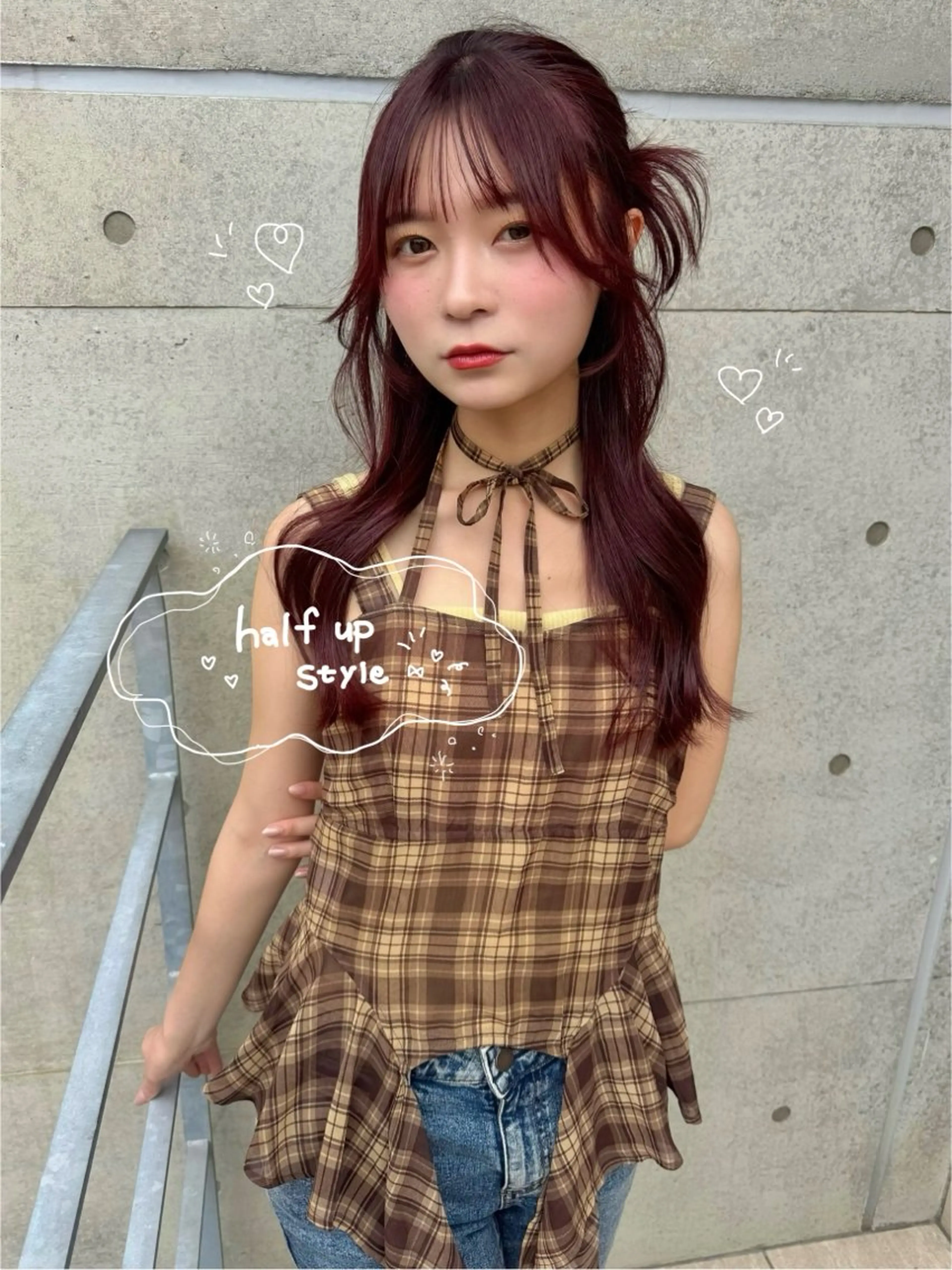 ロング カラー ヘアアレンジ ハーフアップ ブリーチ ブリーチなしカラー ハッシュカット 韓国風ヘア ヘアセット umu.［韓国ヘア /レイヤーカット］のヘアスタイル