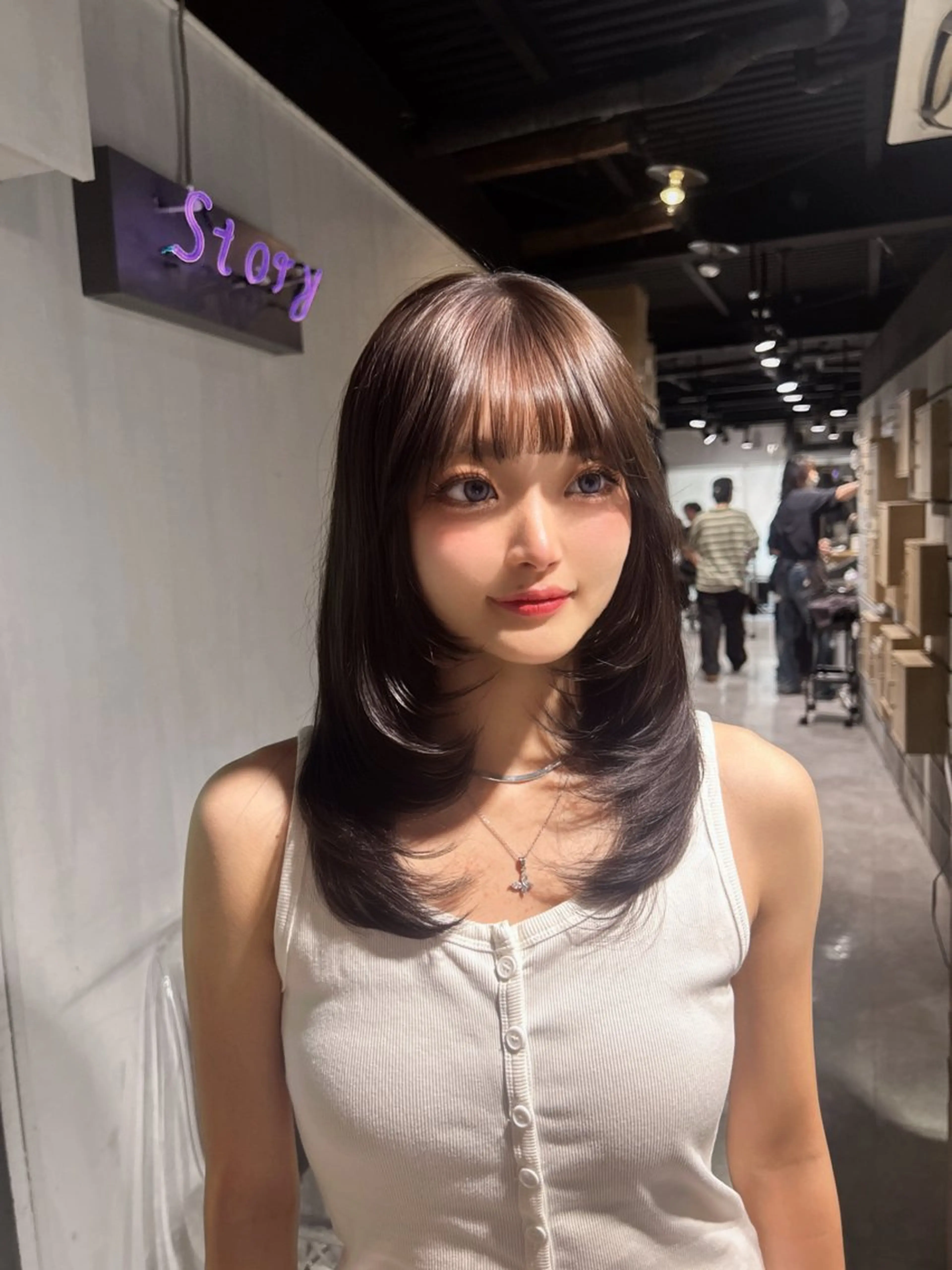 セミロング 韓国風カラー 姫カット 韓国風ヘア レイヤーカット ワンホンレイヤー MEI🎀垢抜けカラ ー🎀韓国styleのヘアスタイル