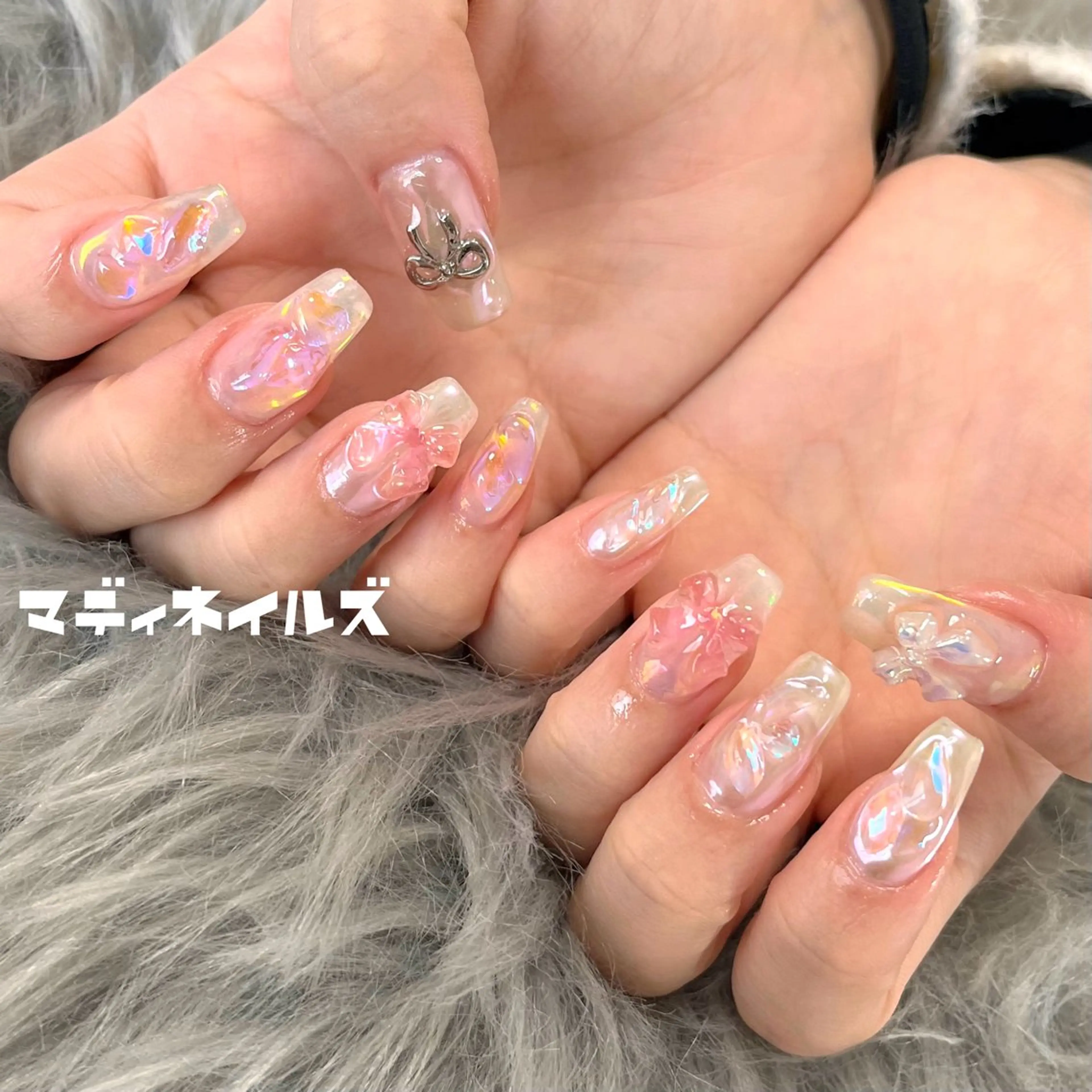 ネイル クリアネイル リボン ストーンネイル MADDY NAILS所属・MADDYNAILS ✴︎柏痛ネイルのネイルデザイン