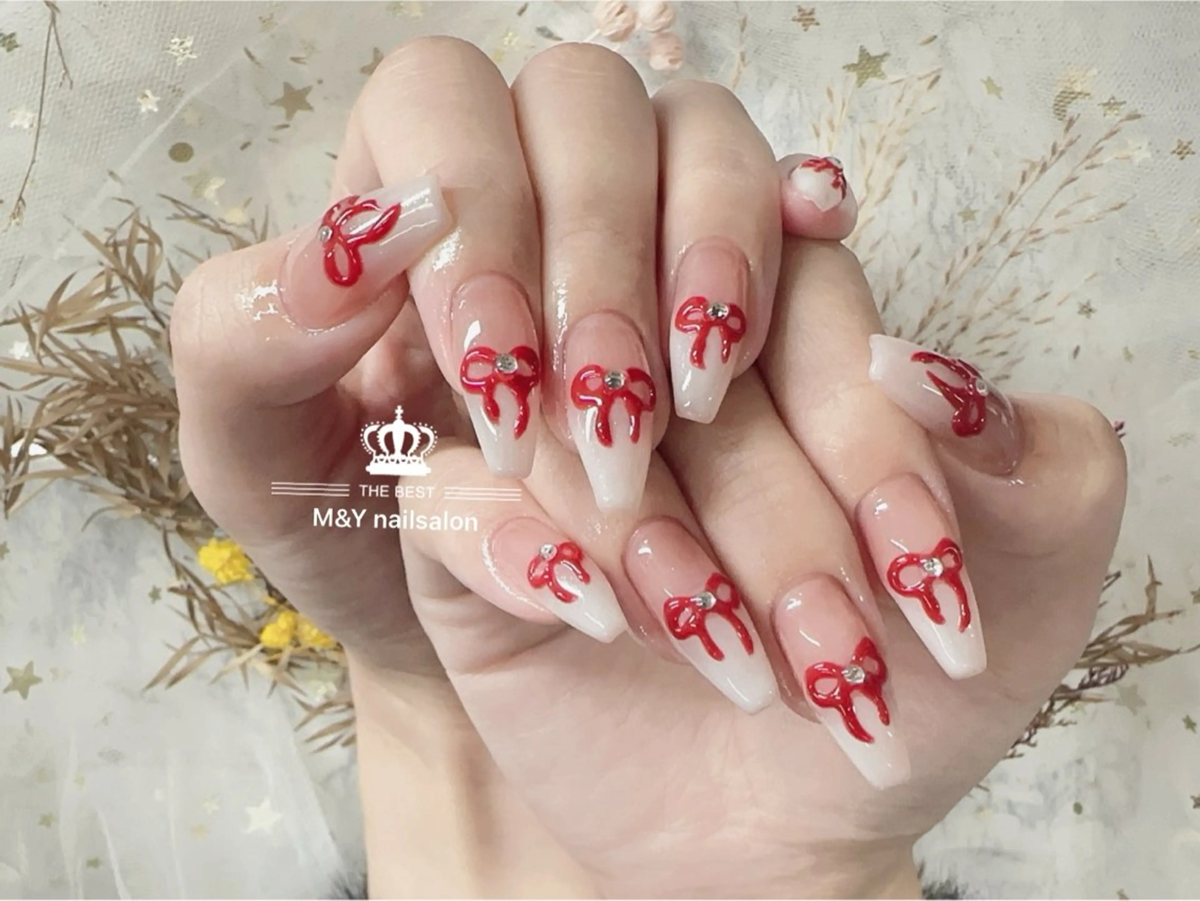 ネイル リボン スカルプネイル ハンドネイル ハンドケア M&Y nail Salon 新宿店のネイルデザイン