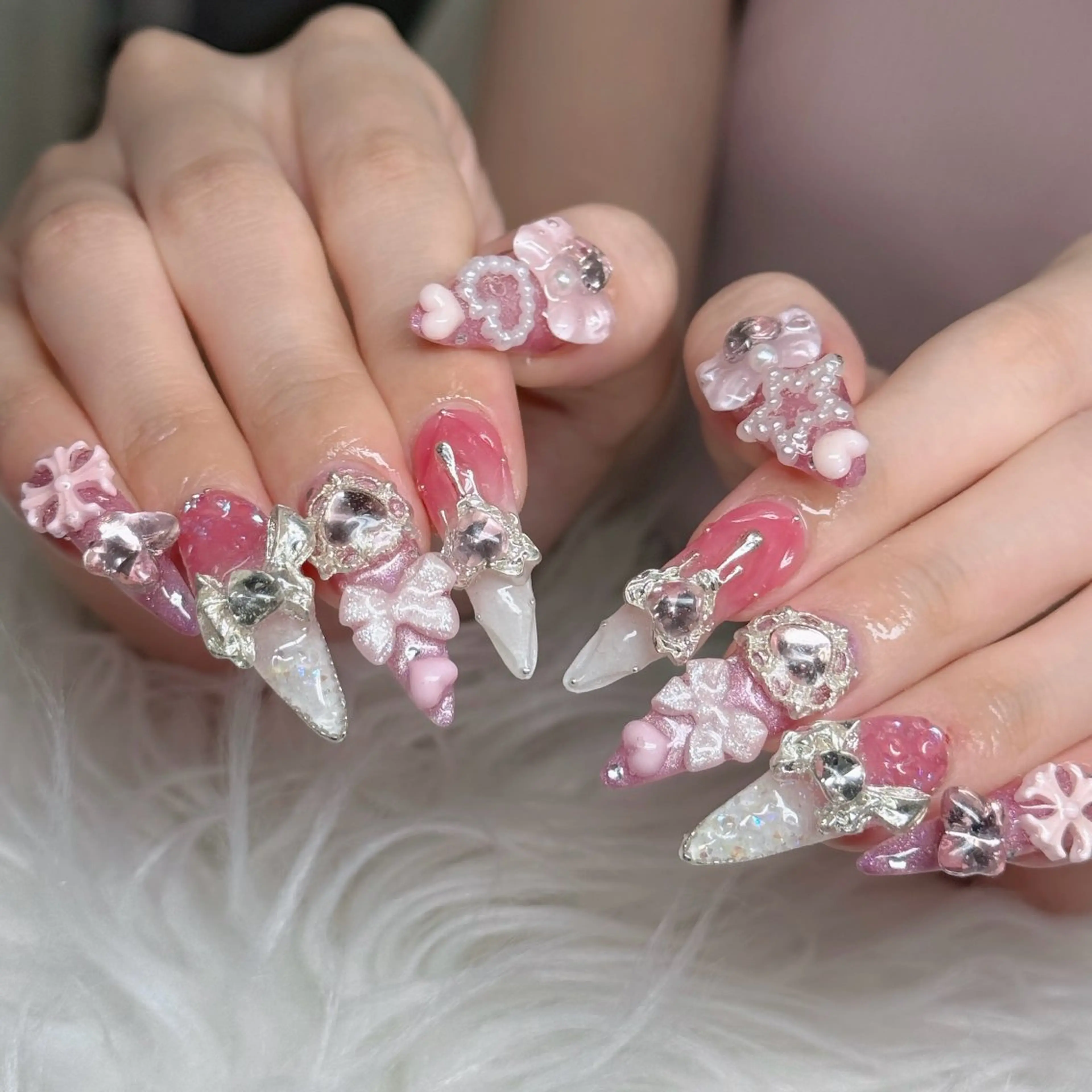 ネイル ロングネイル マグネットネイル リボン 夏ネイル スーパーロングネイル Hani nailsalonのネイルデザイン