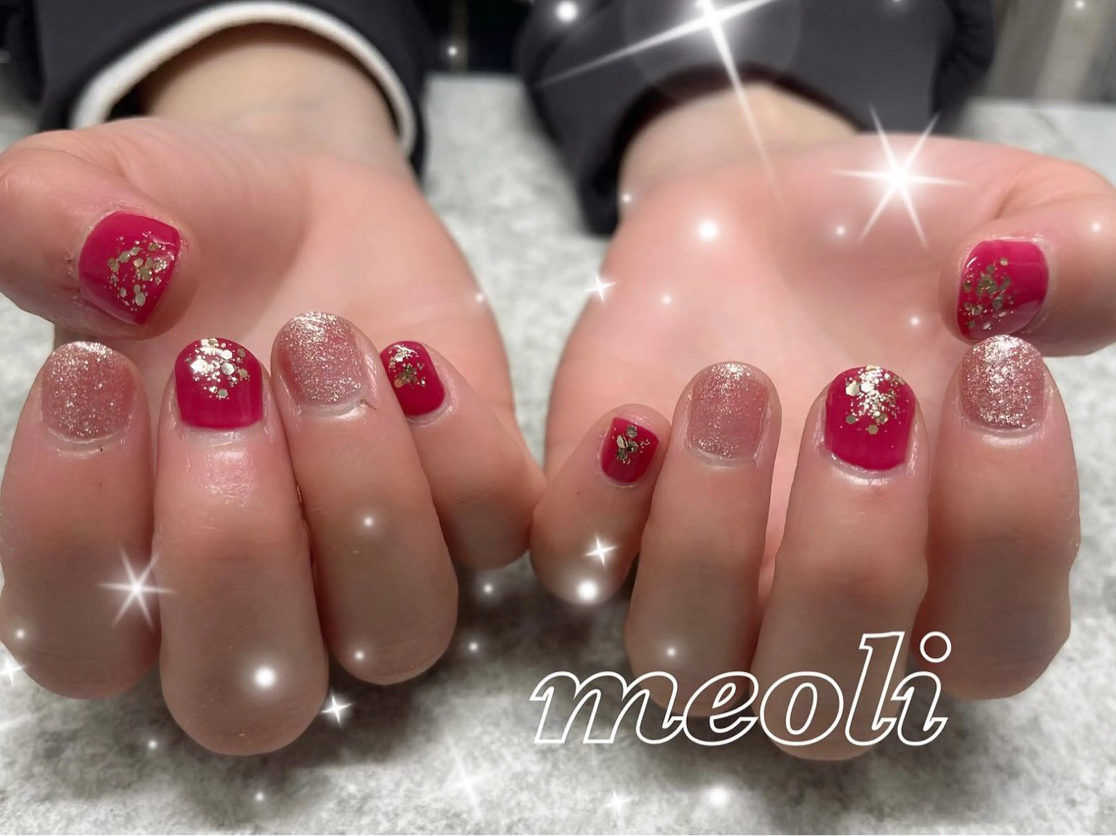 ネイル アートネイル キラキラネイル ラメ(グリッター) ワンカラーネイル ピンク nail salon meoli　アヤのネイルデザイン