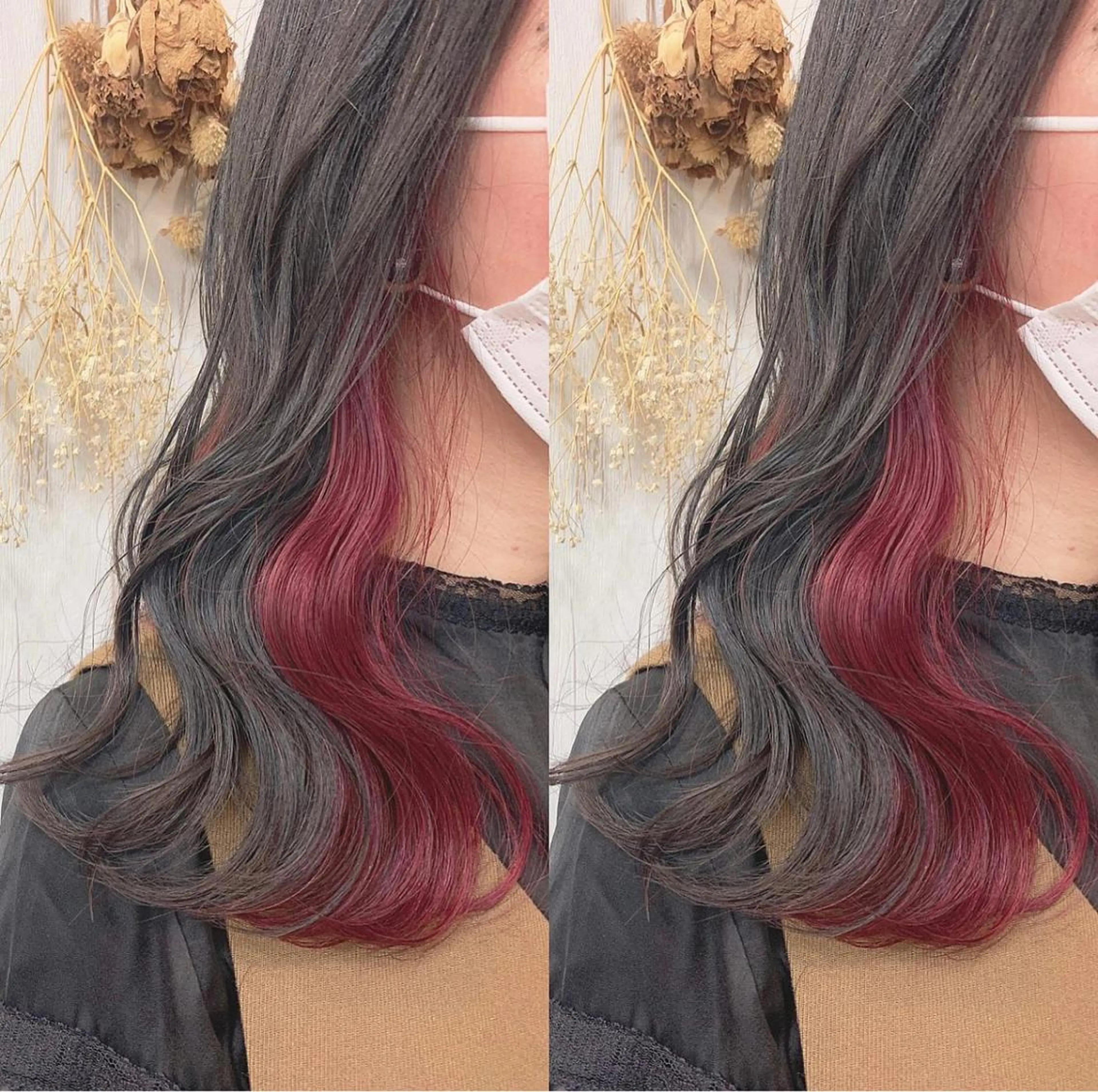 ロング カラー ブリーチ ボルドーカラー ヘアカラー トリートメント 渋谷:インナーカラー ／🍒エリカ🍒のヘアスタイル