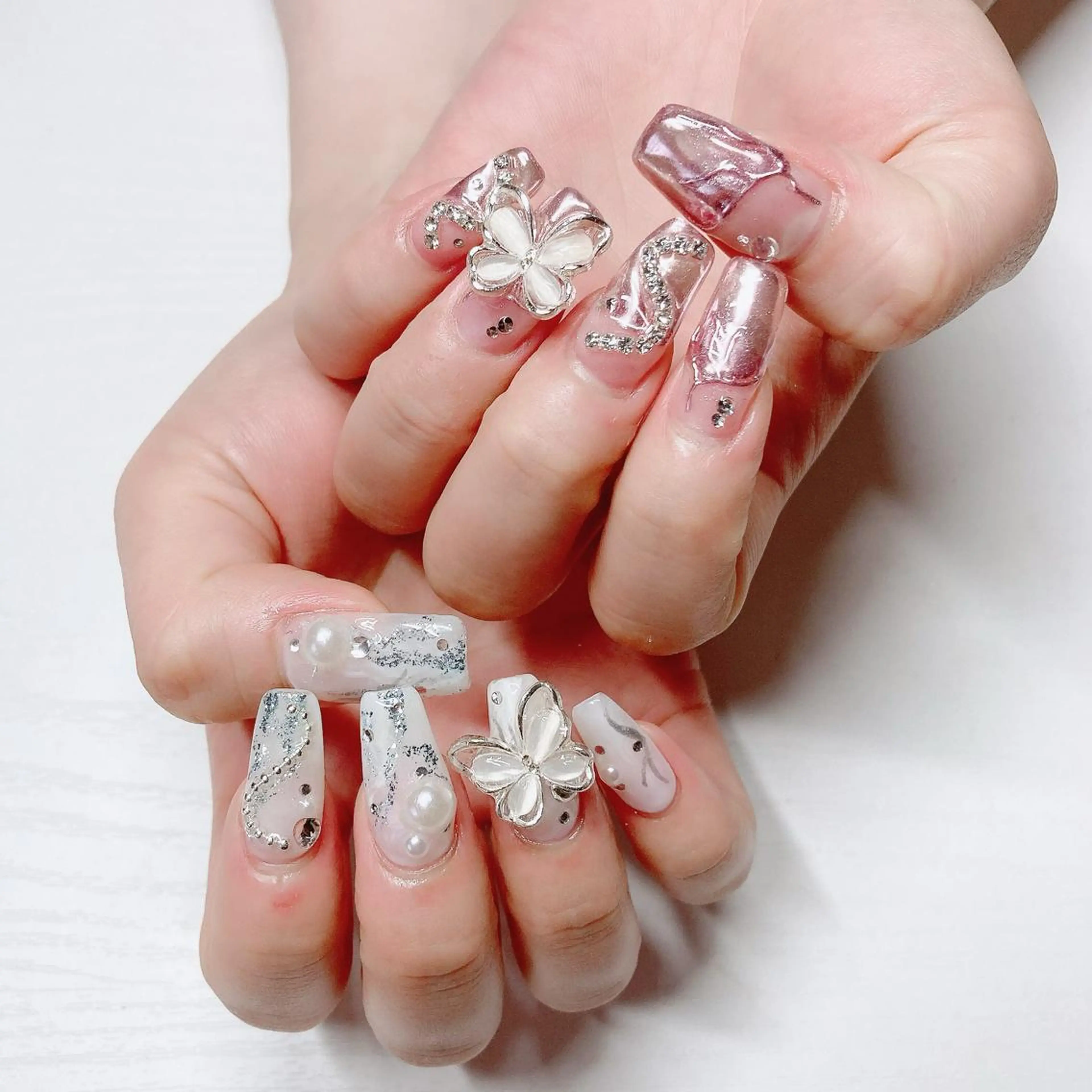 ネイル 入学式 ジェルネイル キラキラネイル ミラーネイル パラジェル ハンドネイル Nail Kのネイルデザイン