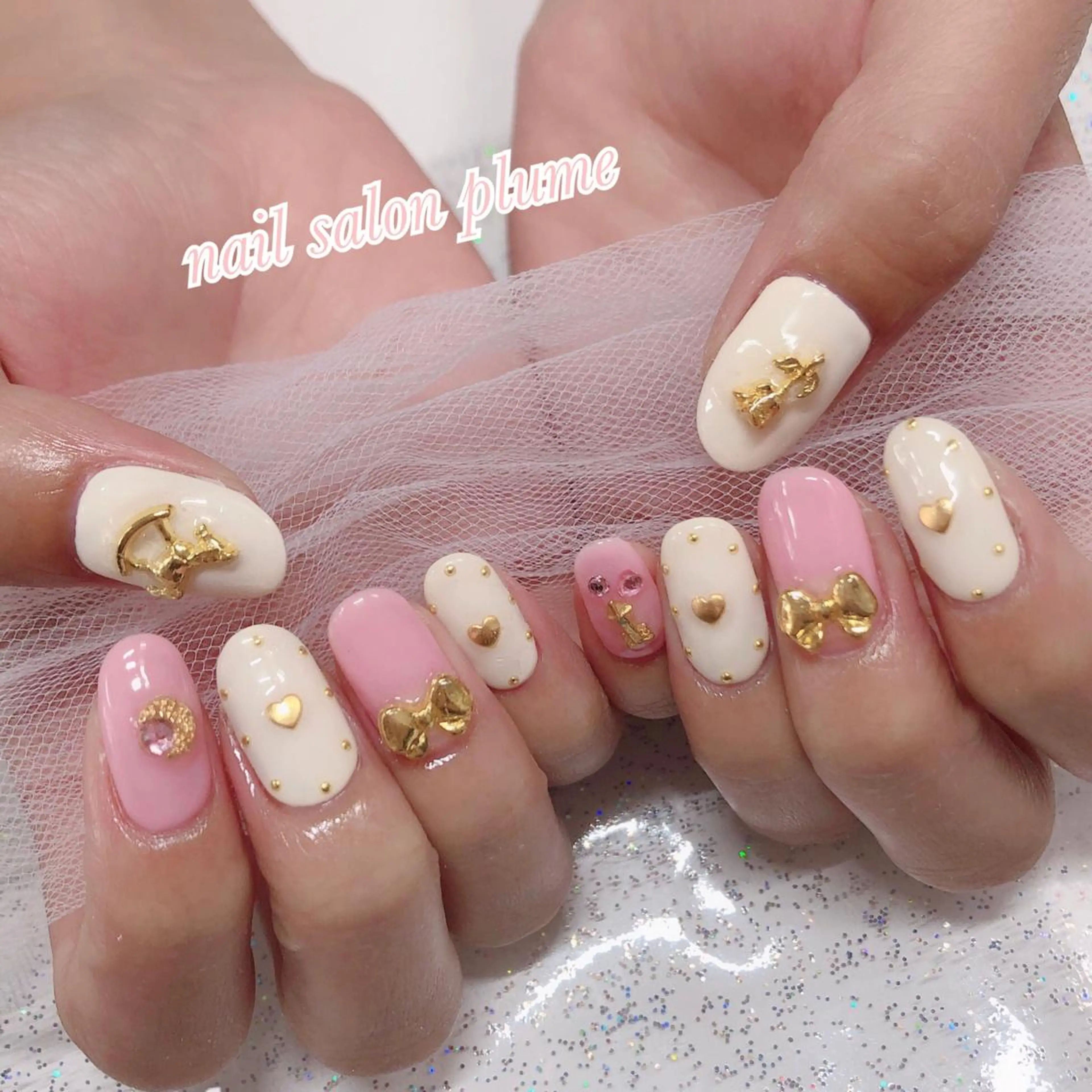 ネイル アートネイル フラワーネイル ゴールド ハート 韓国ネイル ハンドネイル plume nail ☆韓国ネイルのネイルデザイン