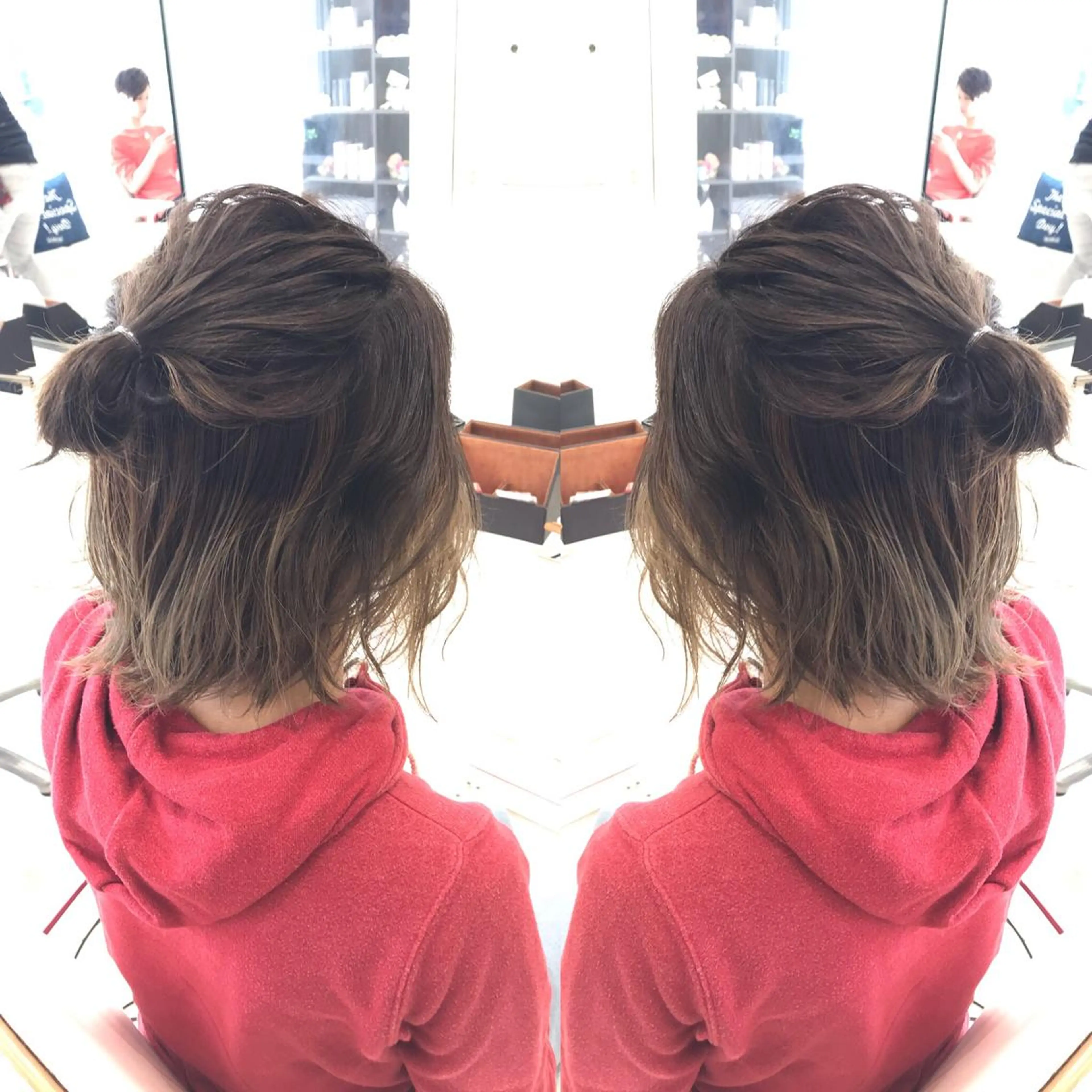 ショート カラー お団子ヘア グレージュ カット トリートメント D.log 大和西大寺店所属・川崎 雅大のヘアスタイル