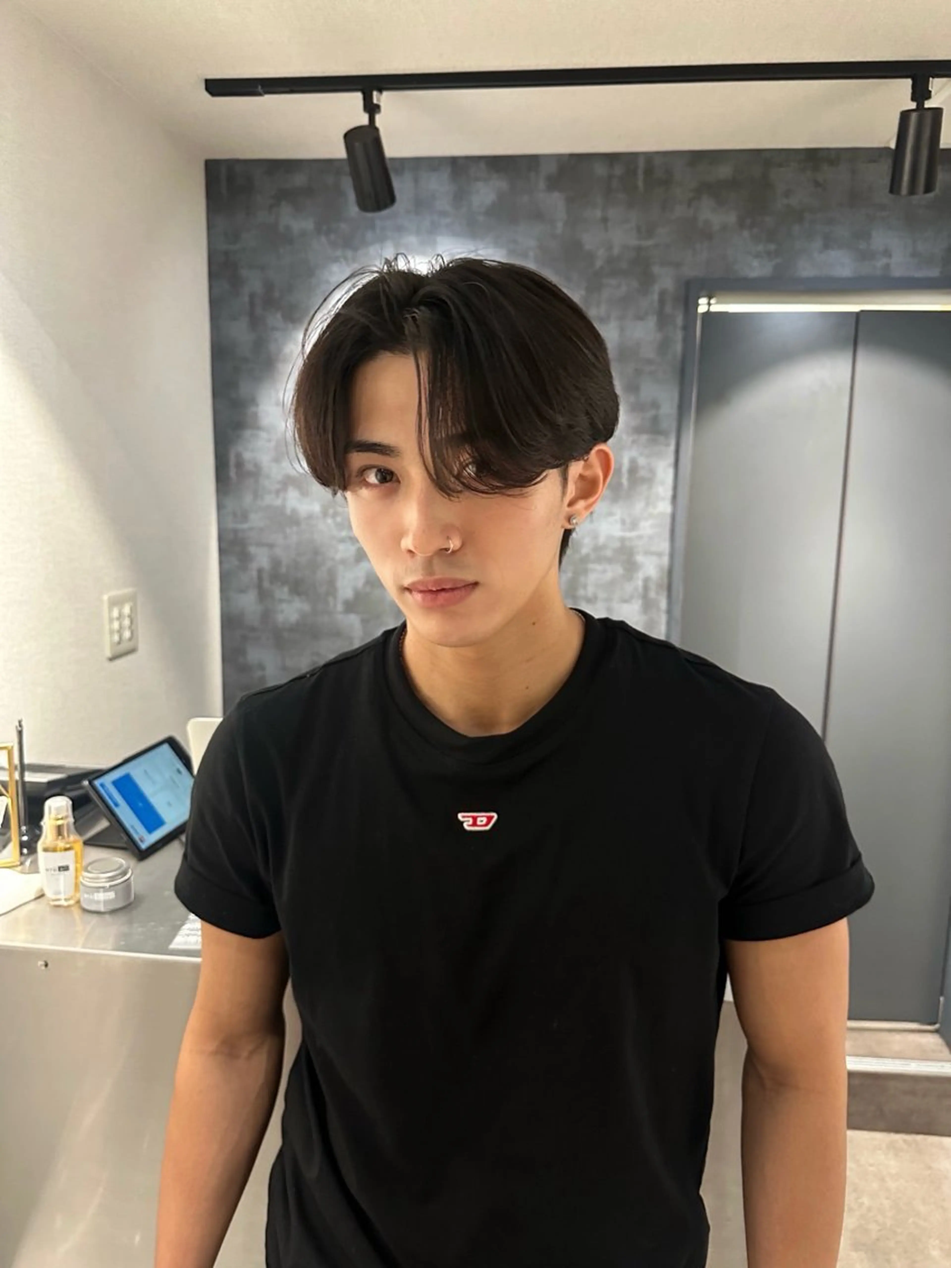ミディアム パーマ メンズ カット 💈センターパート 特化💈山本雄太のヘアスタイル