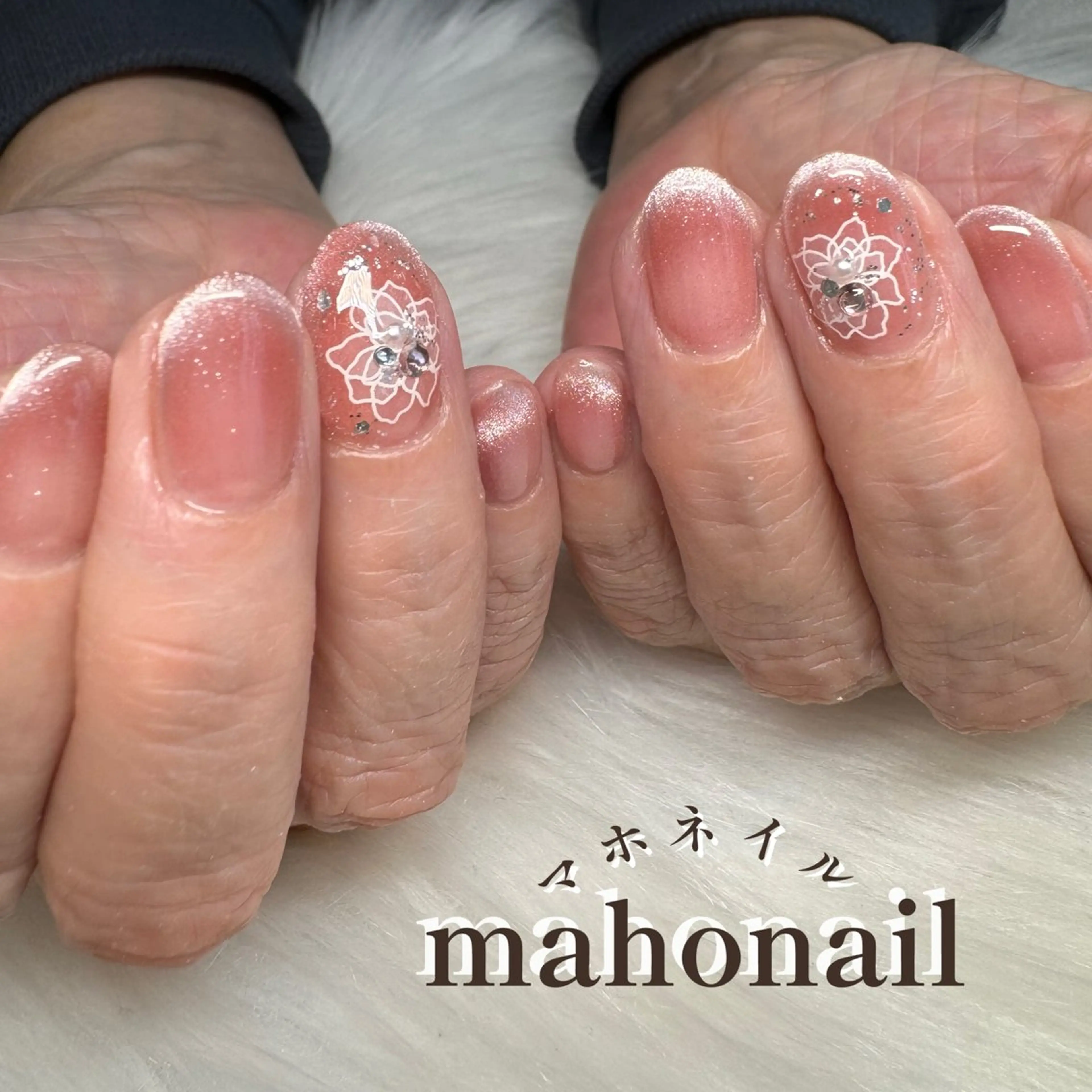 ネイル フラワーネイル フレンチネイル マグネットネイル マグネットフレンチ ワンカラーネイル maho nail マホネイルのネイルデザイン