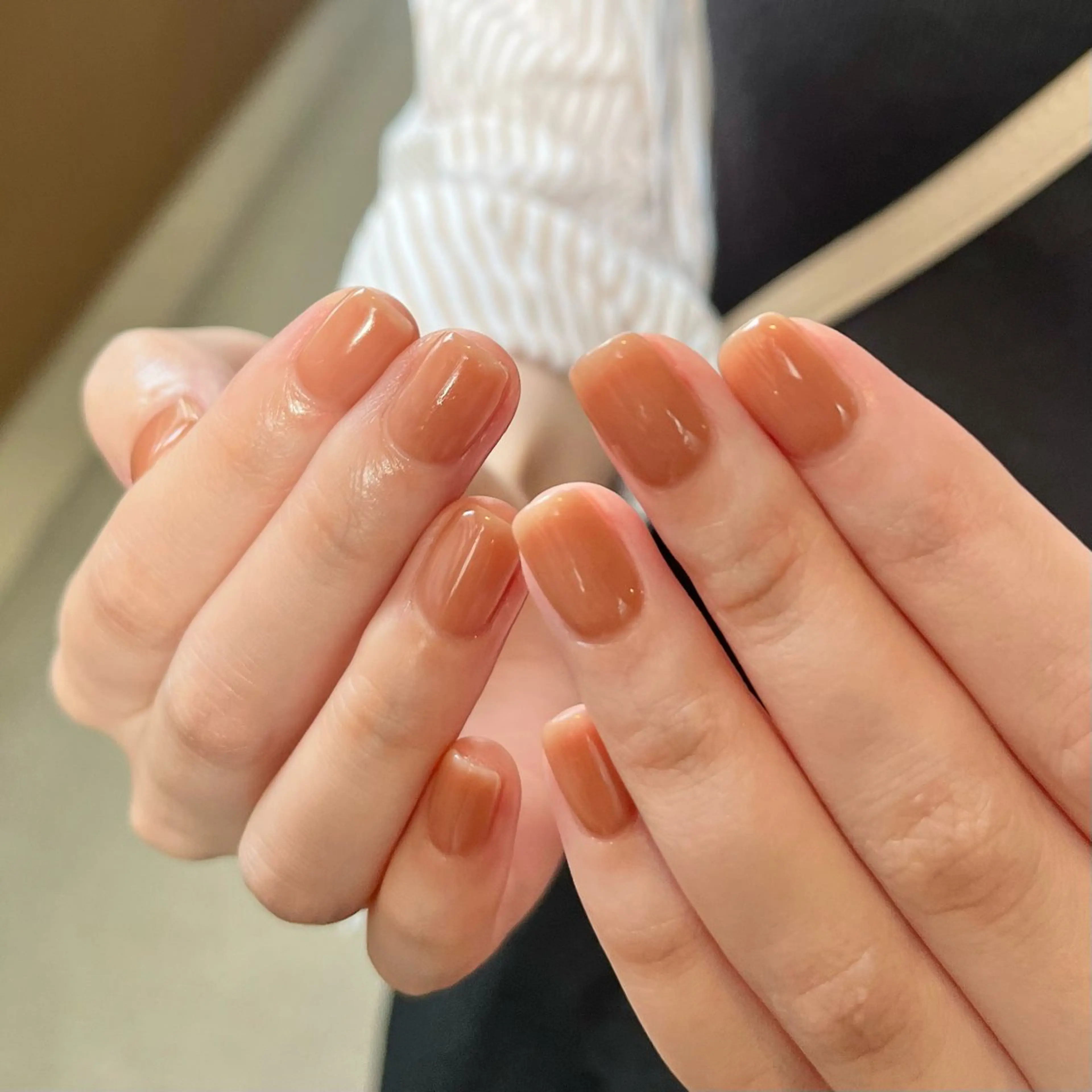 ネイル ブラウン グリーン オレンジ ハンドネイル nail salon O (en)所属・vegh. nail／阿波座のネイルデザイン
