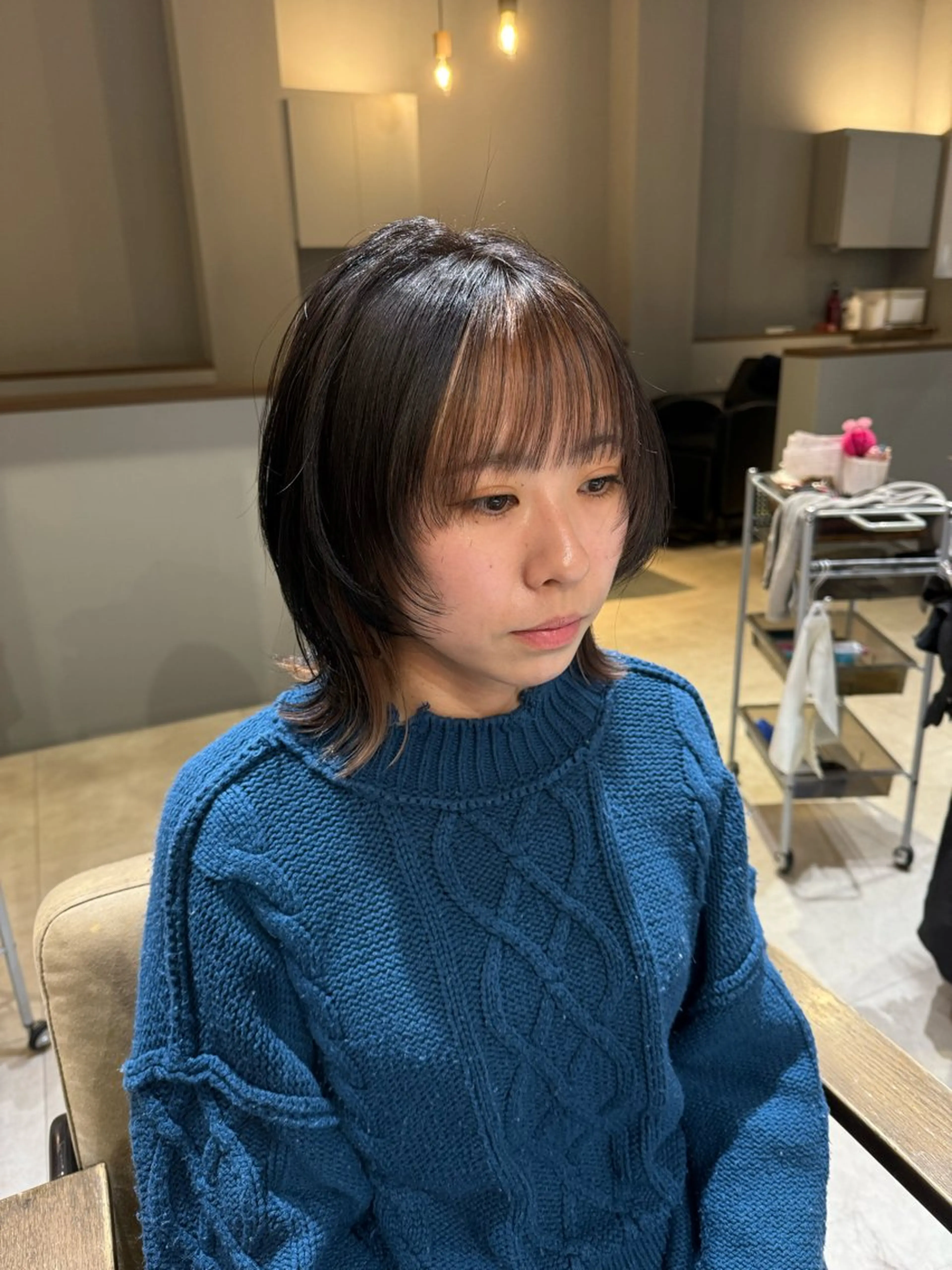 ミディアム カラー ミストバング  フェイスフレーミング 顔周りカット カット ヘアカラー エマ ピボット 中川店所属・富原崇太/ 透明感カラー/韓国風のヘアスタイル