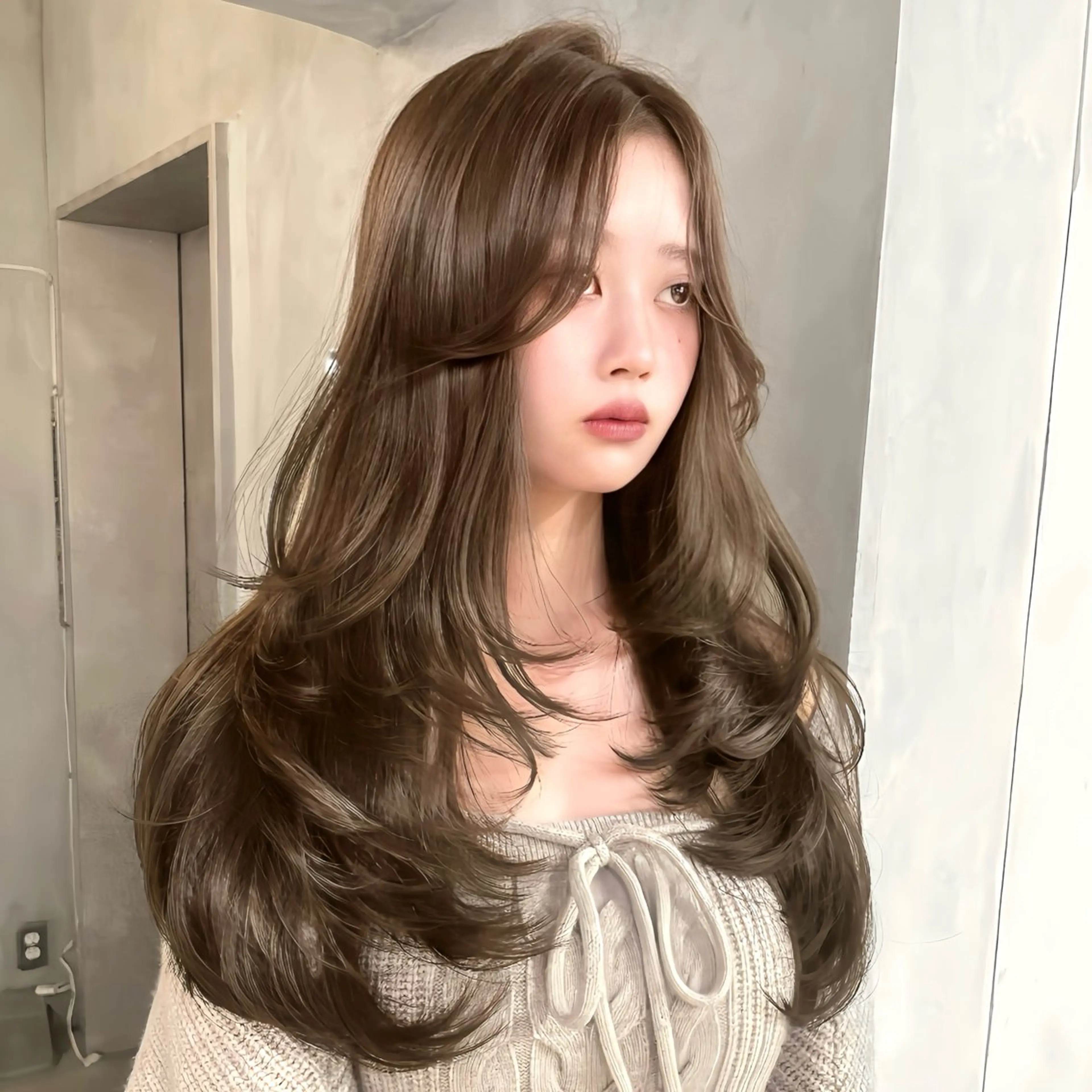 ロング カラー ベージュカラー ブリーチ ブラウンカラー ブラウンベージュ 透明感カラー カット ヘアカラー トリートメント モテ韓国ヘア/ レイヤー🤍RIKAのヘアスタイル