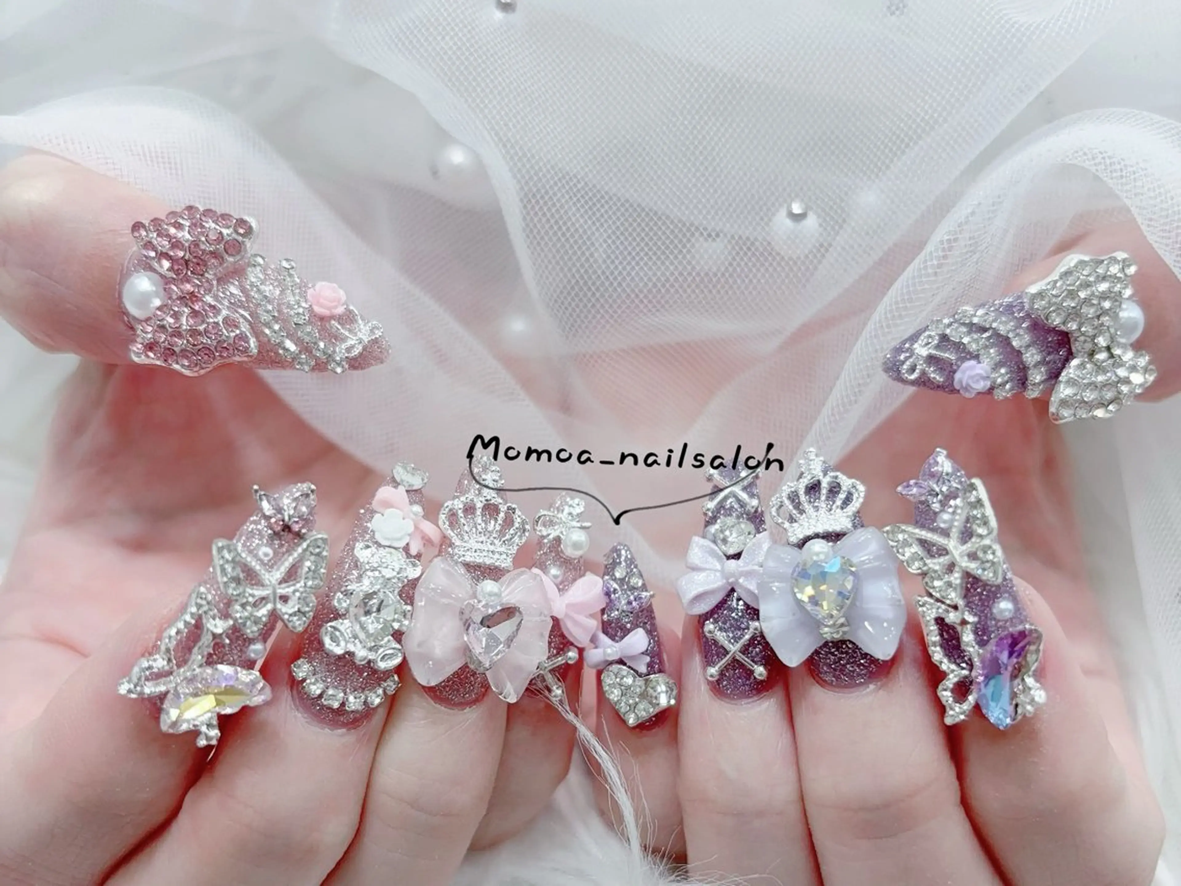 ネイル キラキラネイル スカルプネイル ハンドネイル MoMoA Nail ネイル長さ出し専門店のネイルデザイン