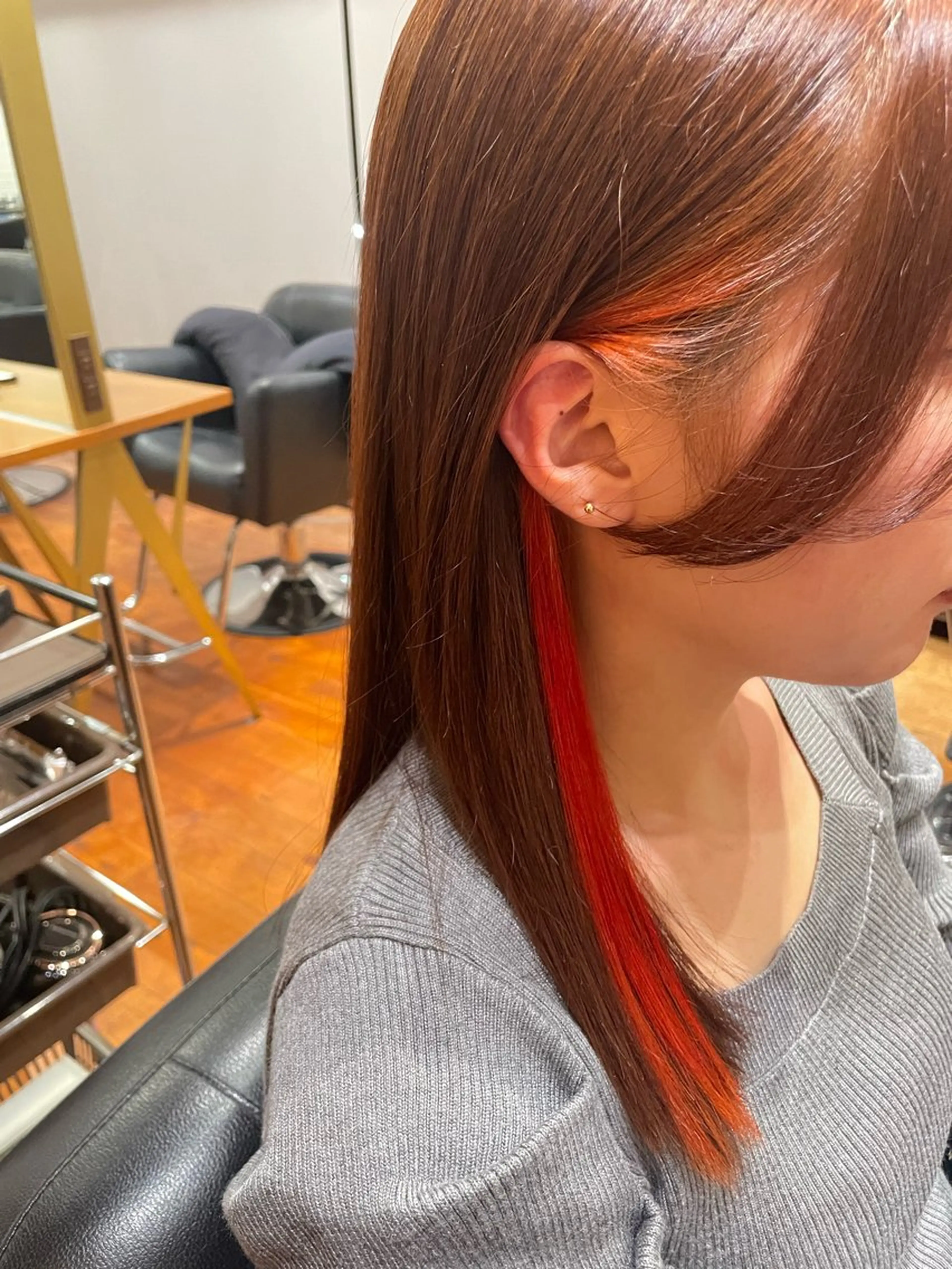 ミディアム カラー イヤリングカラー オレンジ ヘアカラー トリートメント neaf【六本木】所属・韓国/愛されレイヤー 六本木/yuri🎀のヘアスタイル