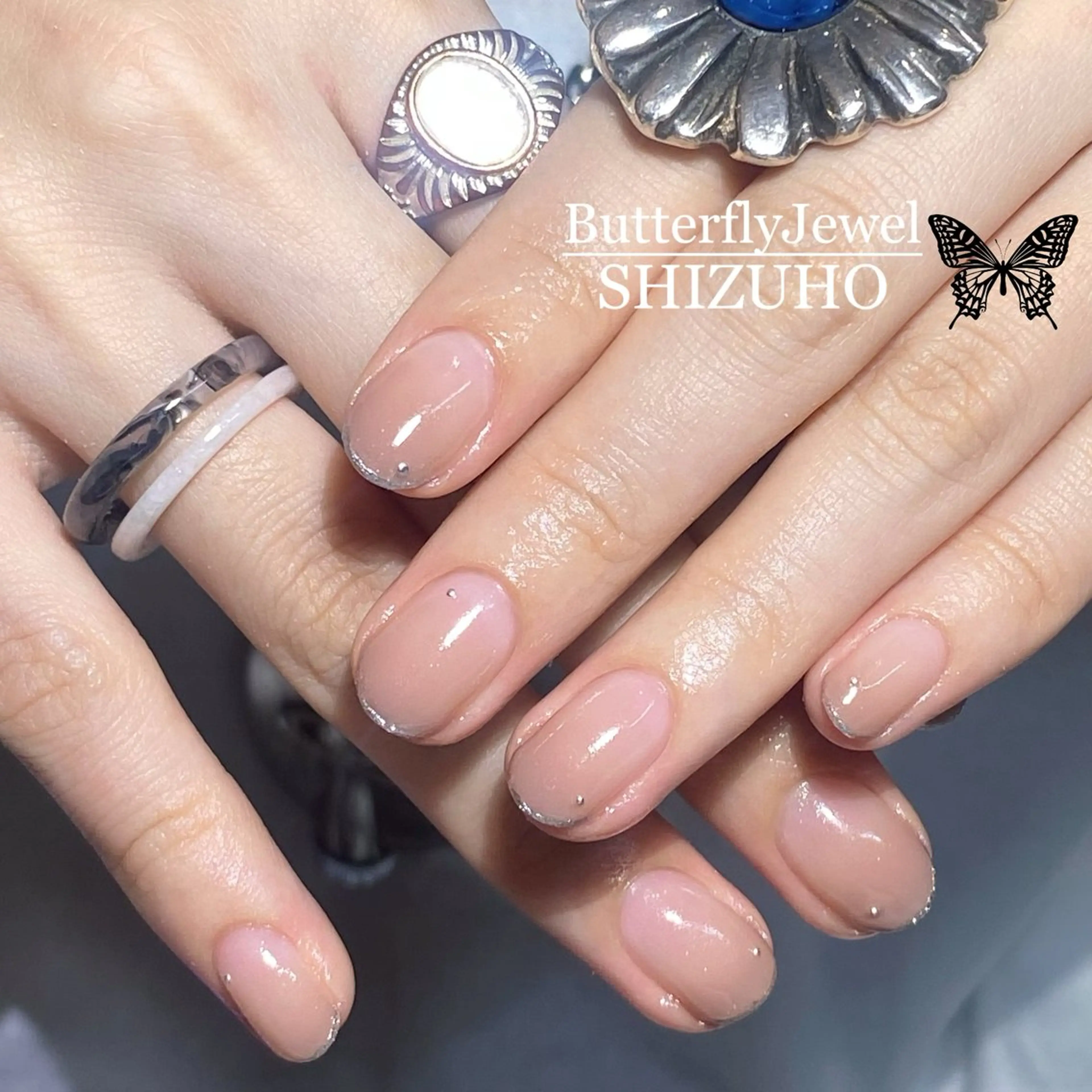 ネイル ブラウン シルバー ハンドネイル Butterfly Jewel本店 石原のネイルデザイン