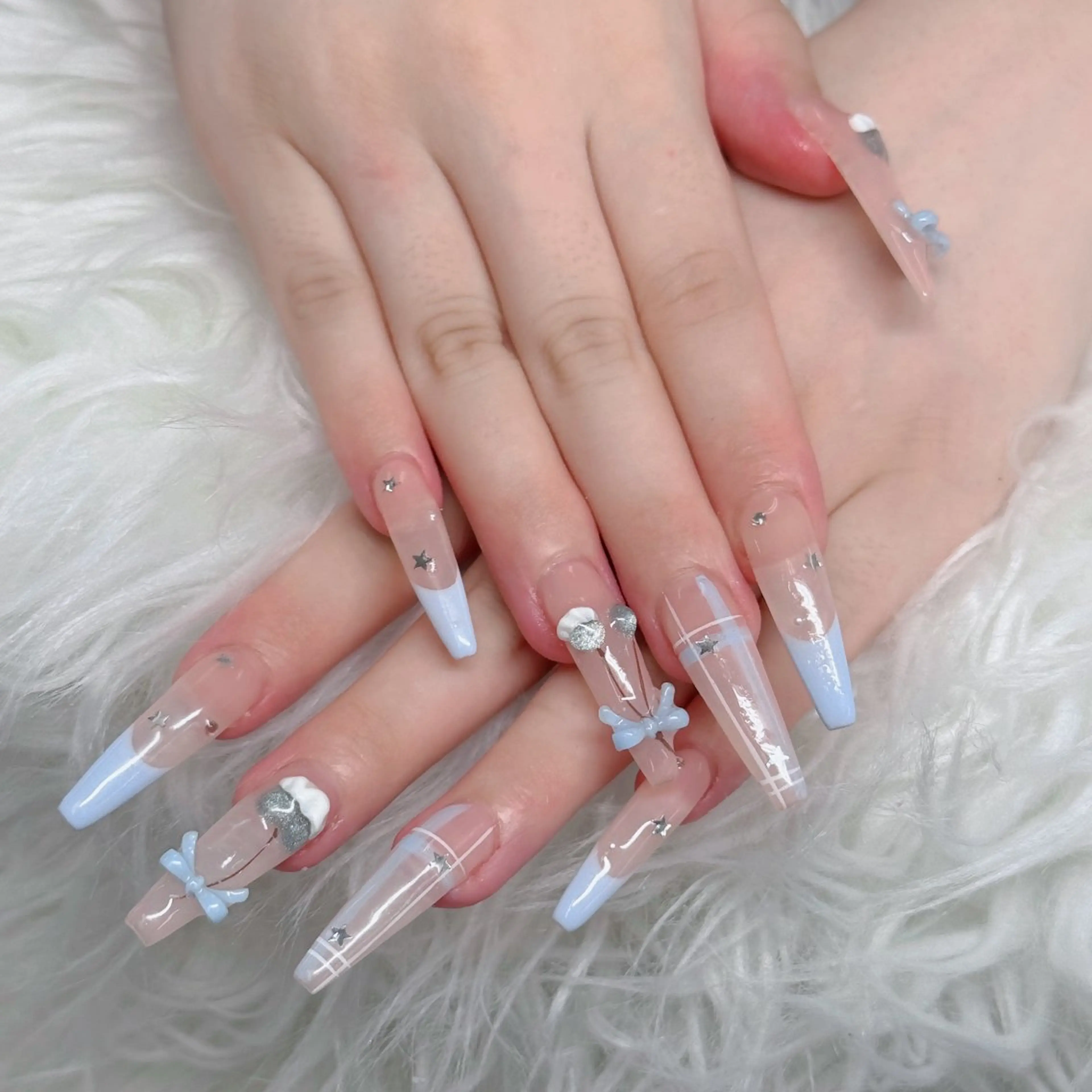 ネイル ロングネイル マグネットネイル リボン 夏ネイル スーパーロングネイル ハンドネイル Hani Nail Salonのネイルデザイン