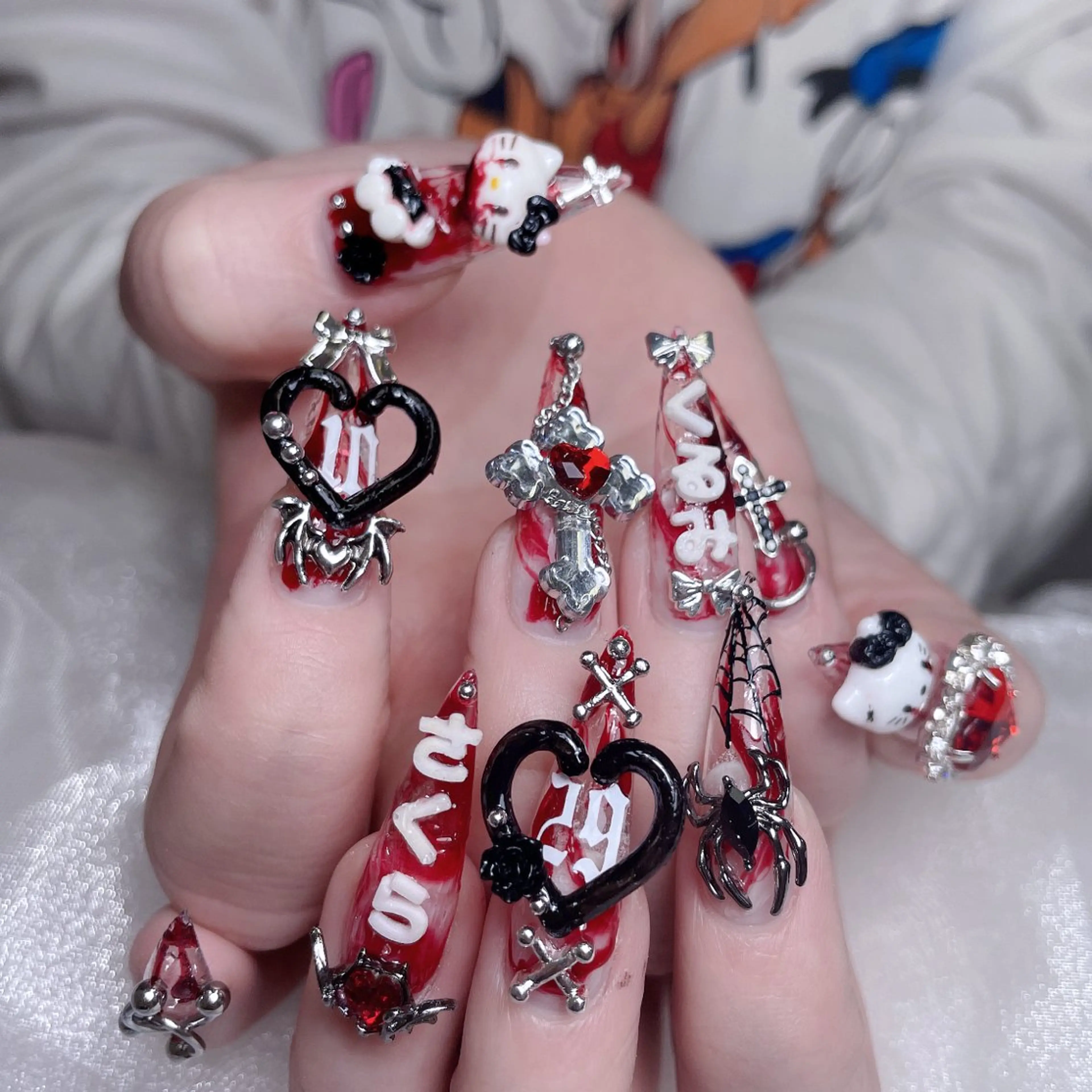 ネイル 成人式 ロングネイル マグネットネイル 大理石ネイル(マーブル) リボン ハンドネイル Momoa nail salon所属・MoMoA Nail ネイル長さ出し専門店のネイルデザイン
