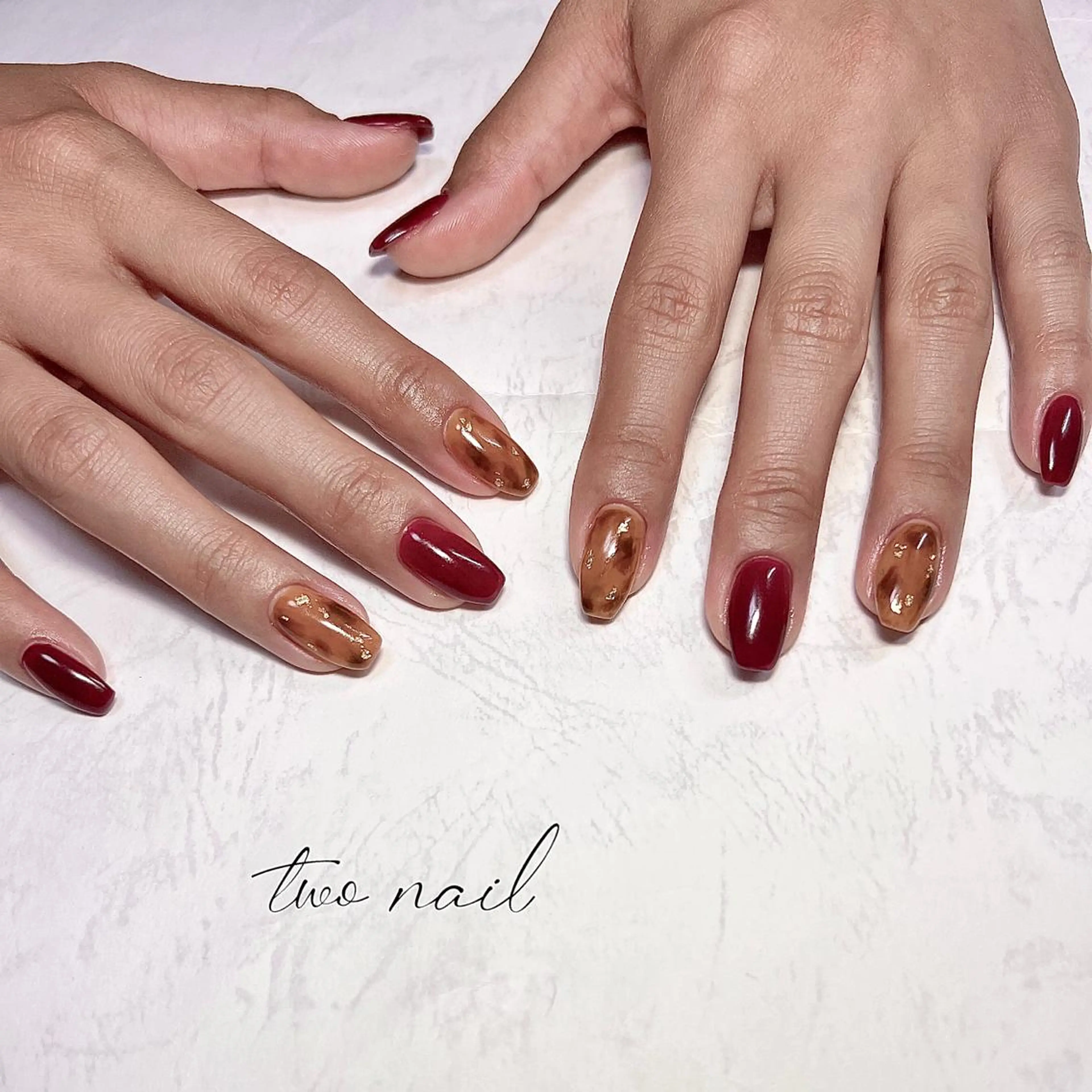 ネイル アートネイル べっ甲ネイル フットネイル ハート ニュアンスネイル two nailのネイルデザイン