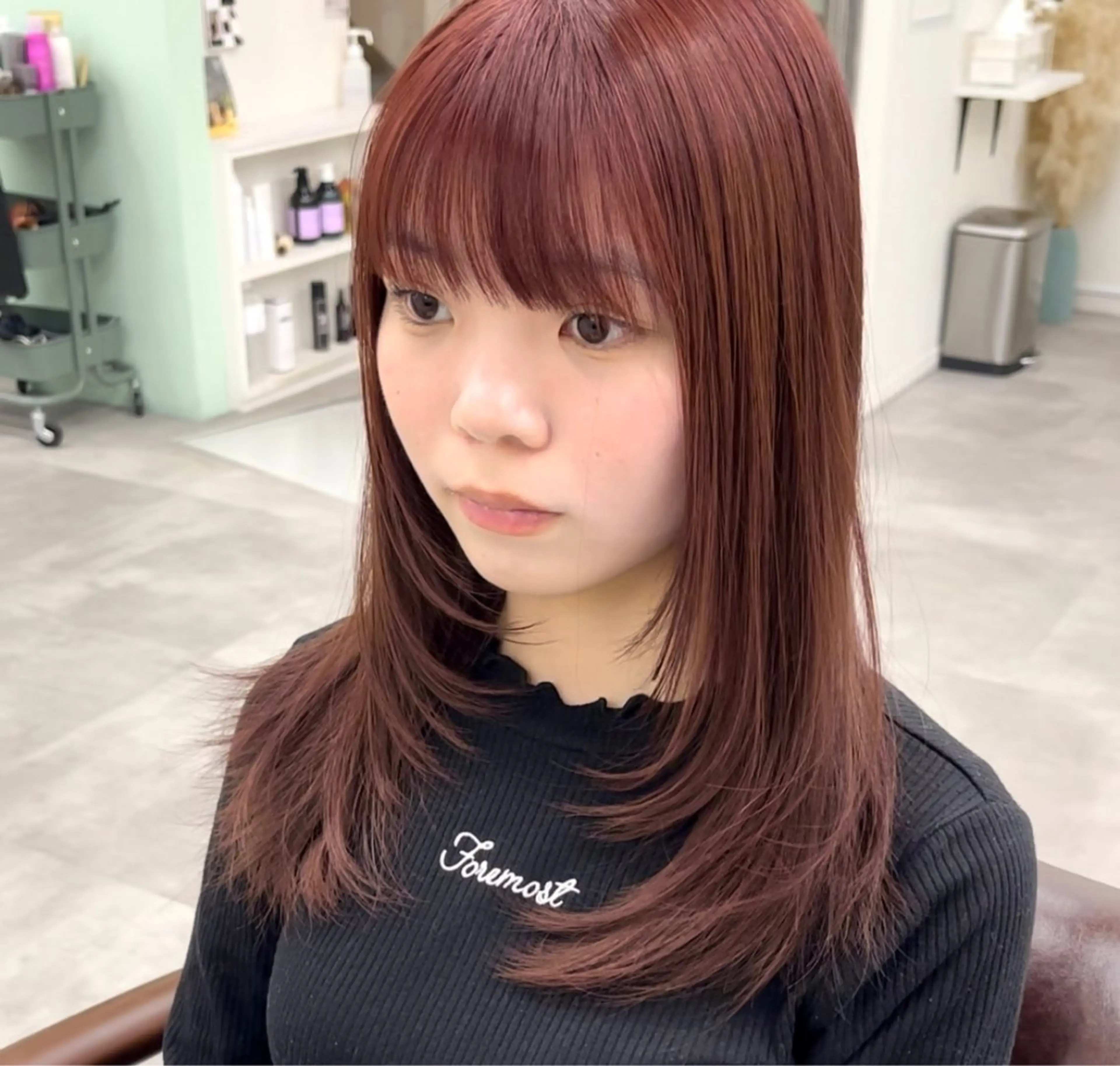 ロング カラー ピンクカラー レイヤーカット カット ヘアカラー トリートメント 天王寺髪質改善なら よしみさん✨のヘアスタイル