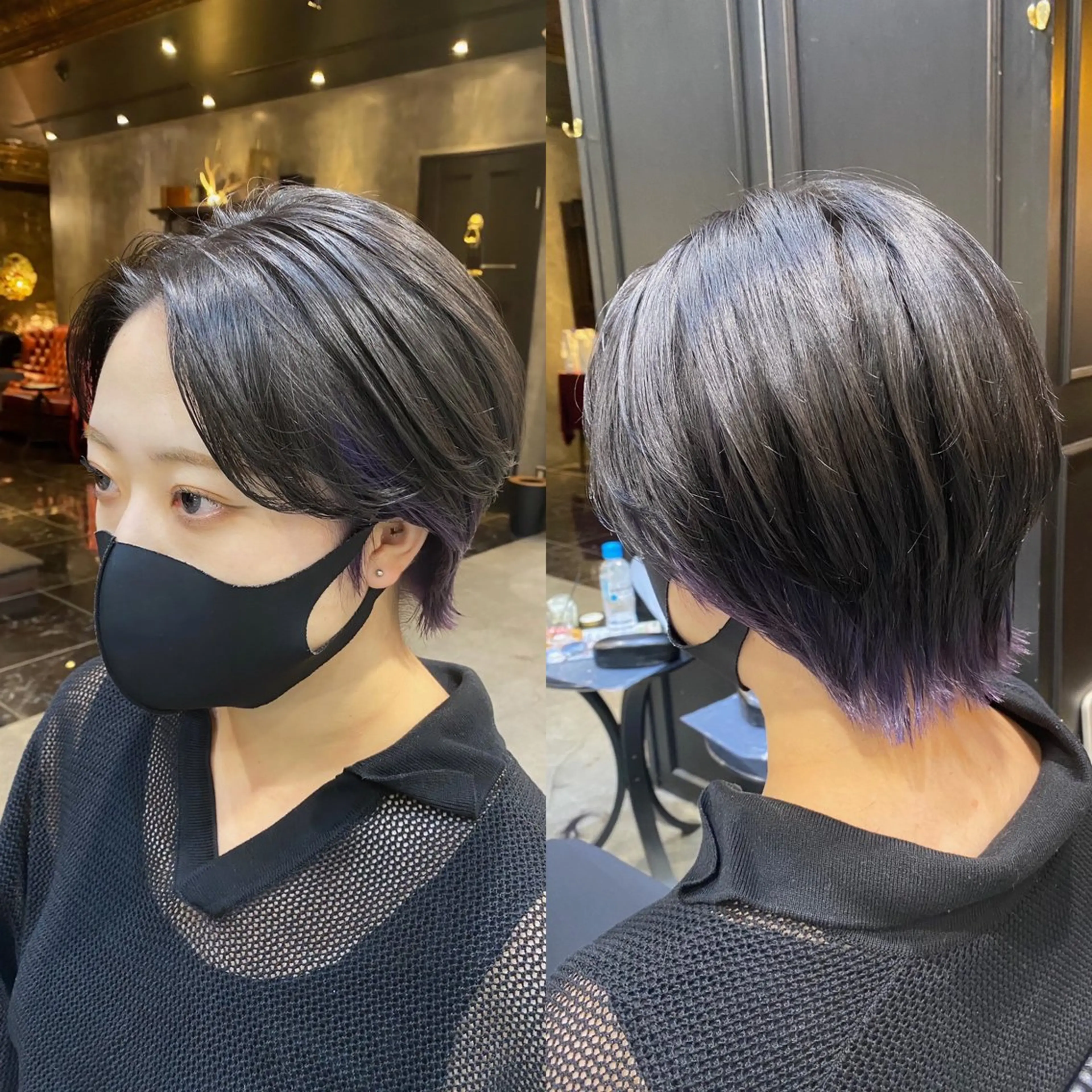 ショート カラー ハンサムショート 黒髪 ブルーカラー ブルーブラック インナーカラー カット ヘアカラー トリートメント 透明感カラー🌿 グレージュ🐺陽介のヘアスタイル