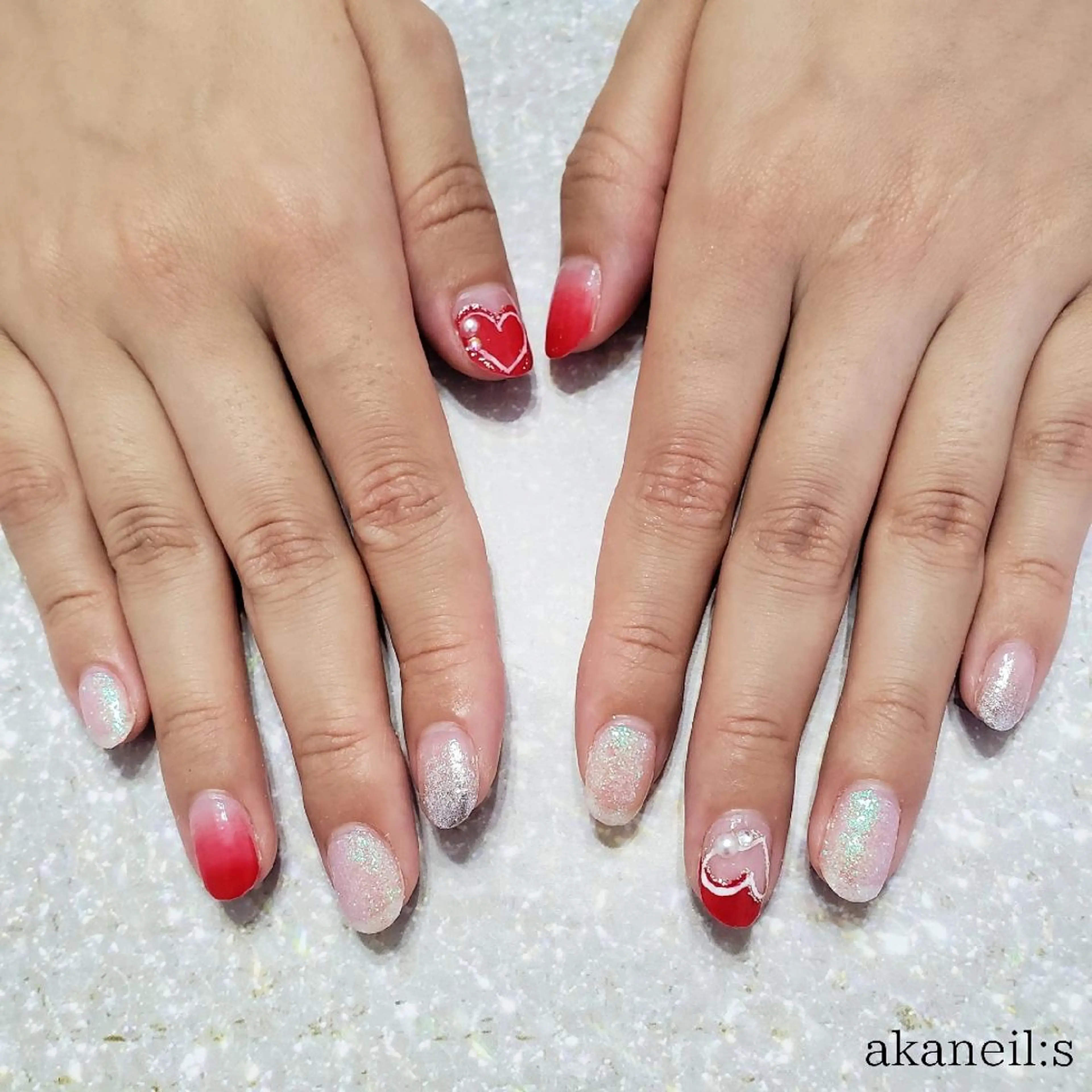 ネイル アートネイル ハート バレンタイン 【akaneils】 アカネのネイルデザイン