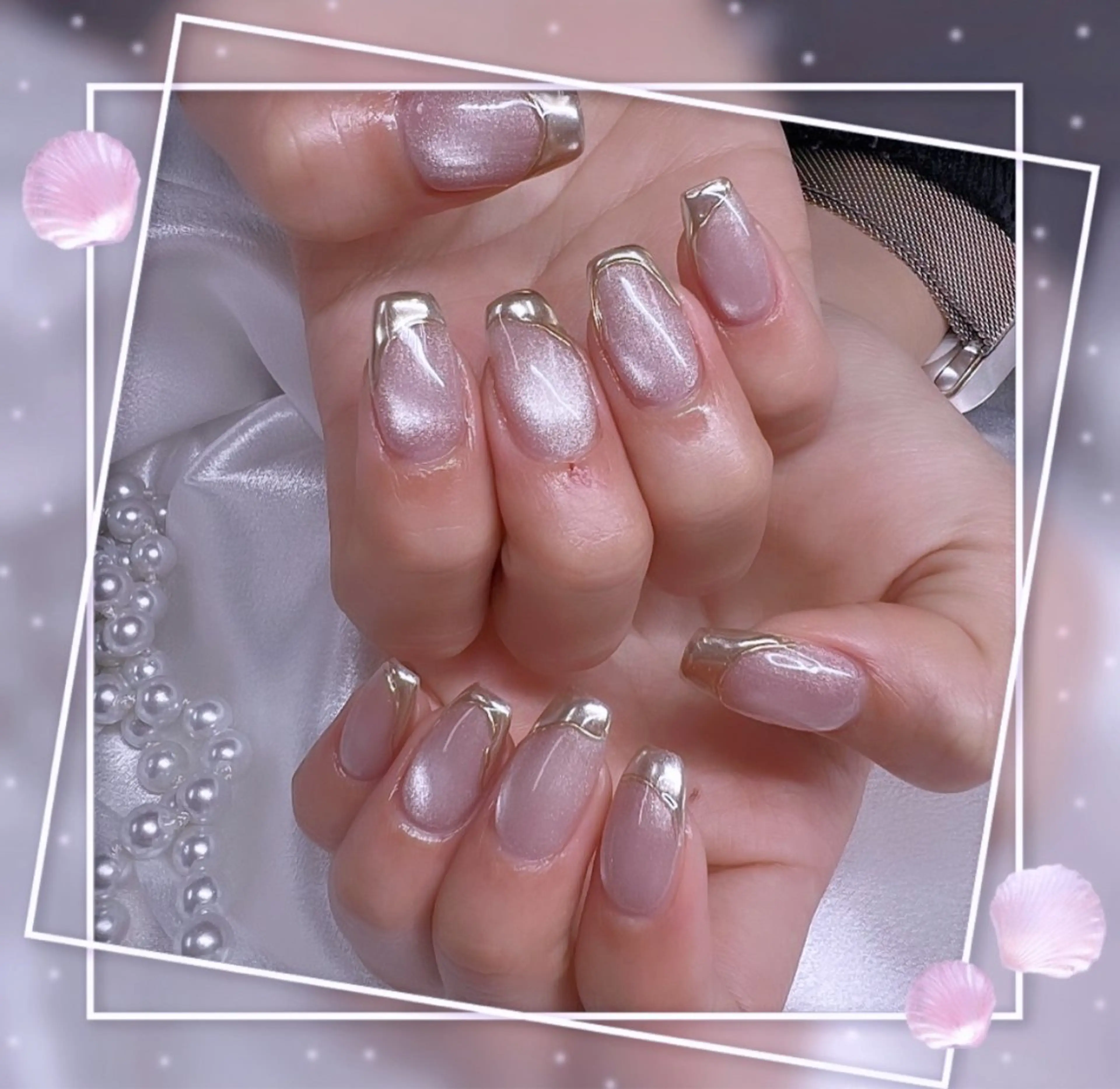 ネイル グラデーション キラキラネイル 韓国ネイル マグネットネイル ピンク ハンドネイル ハンドケア Chill Nailsalonのネイルデザイン