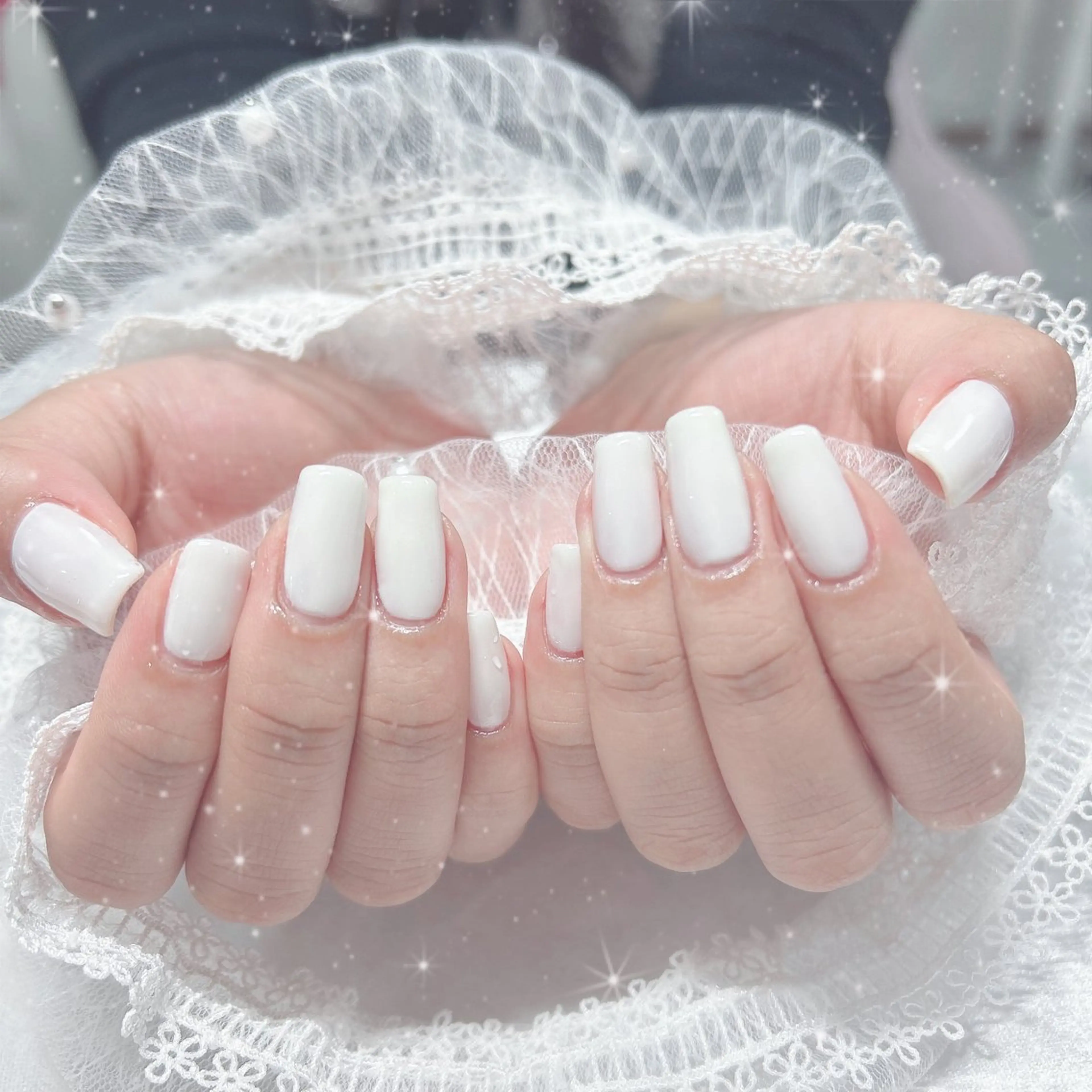 ネイル スクエアネイル ホワイト ハンドネイル Bestnail所属・Best Nail Yu🎀🫧のネイルデザイン