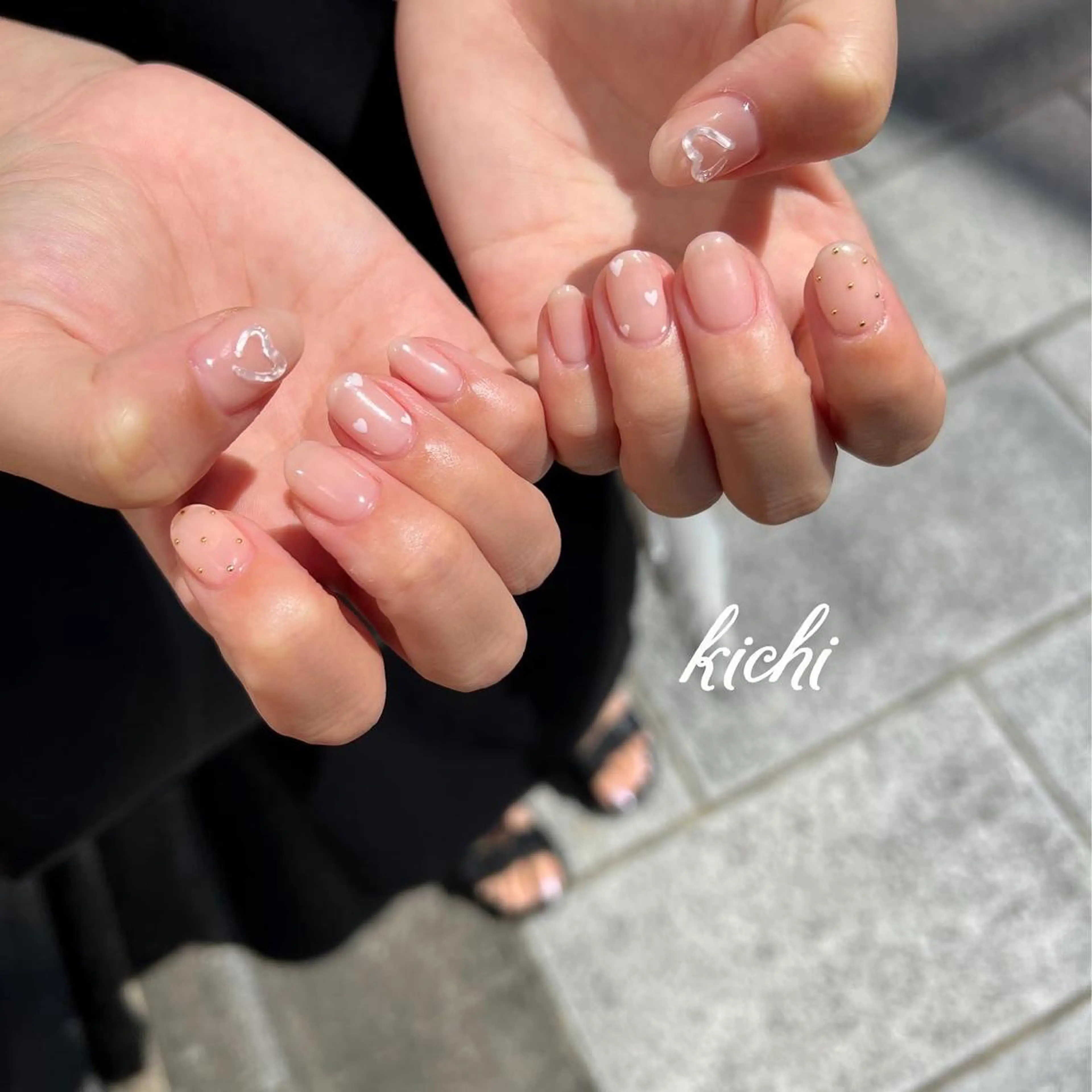 ネイル ジェルネイル ハート 持ち込み ニュアンスネイル パラジェル kichi･:* みじゅのネイルデザイン