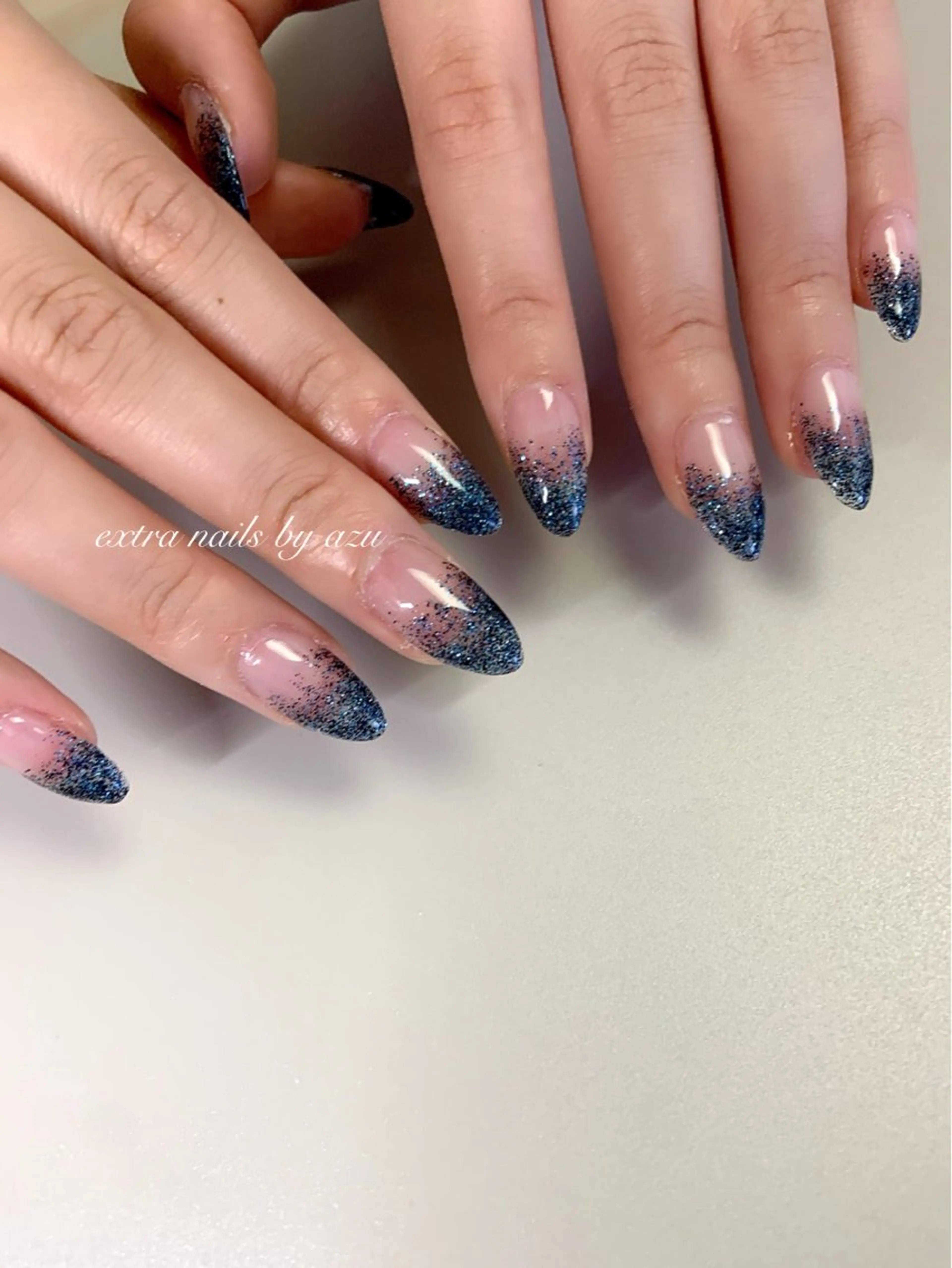 ネイル 長さ出し ラメ(グリッター) ラメグラデーション ハンドネイル extranails ／lemellaのネイルデザイン